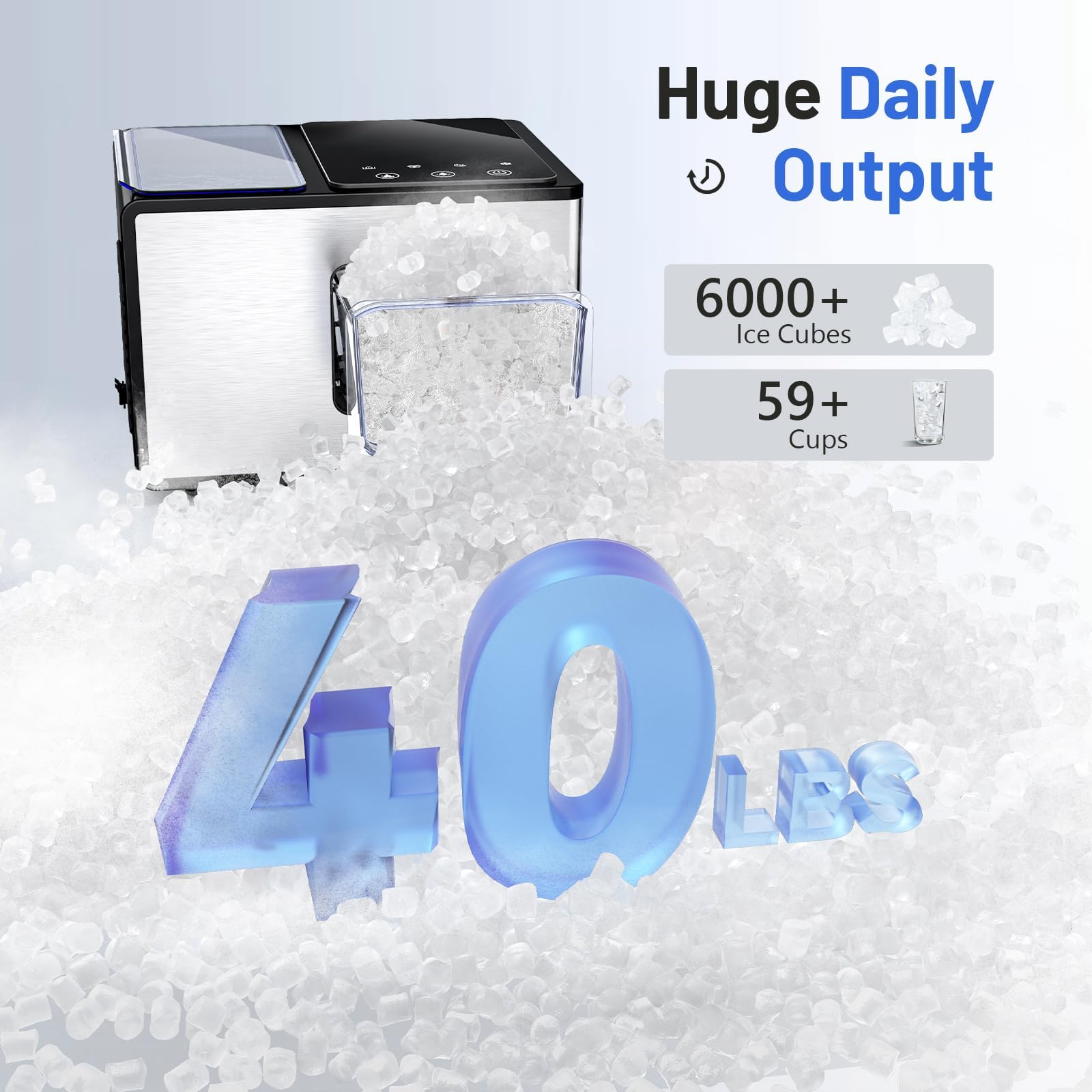 40lbs/24H Countertop Nugget Ice Maker with Soft Chewable Pebble Ice - Self-Cleaning Sonic Ice Machine in Stainless Steel with Touch Screen - Compact Design for Home, Office, Bar & Party Use - Perfect for Cocktails, Beverages & Entertainment (Silver)