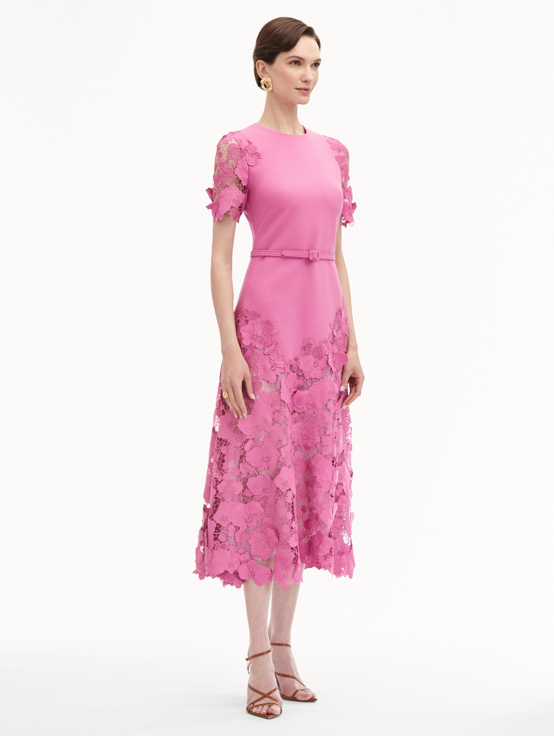 Elegant Orchid Guipure Lace Inset Dress - Floral Embroidery Formal Gown for Weddings, Parties & Special Occasions