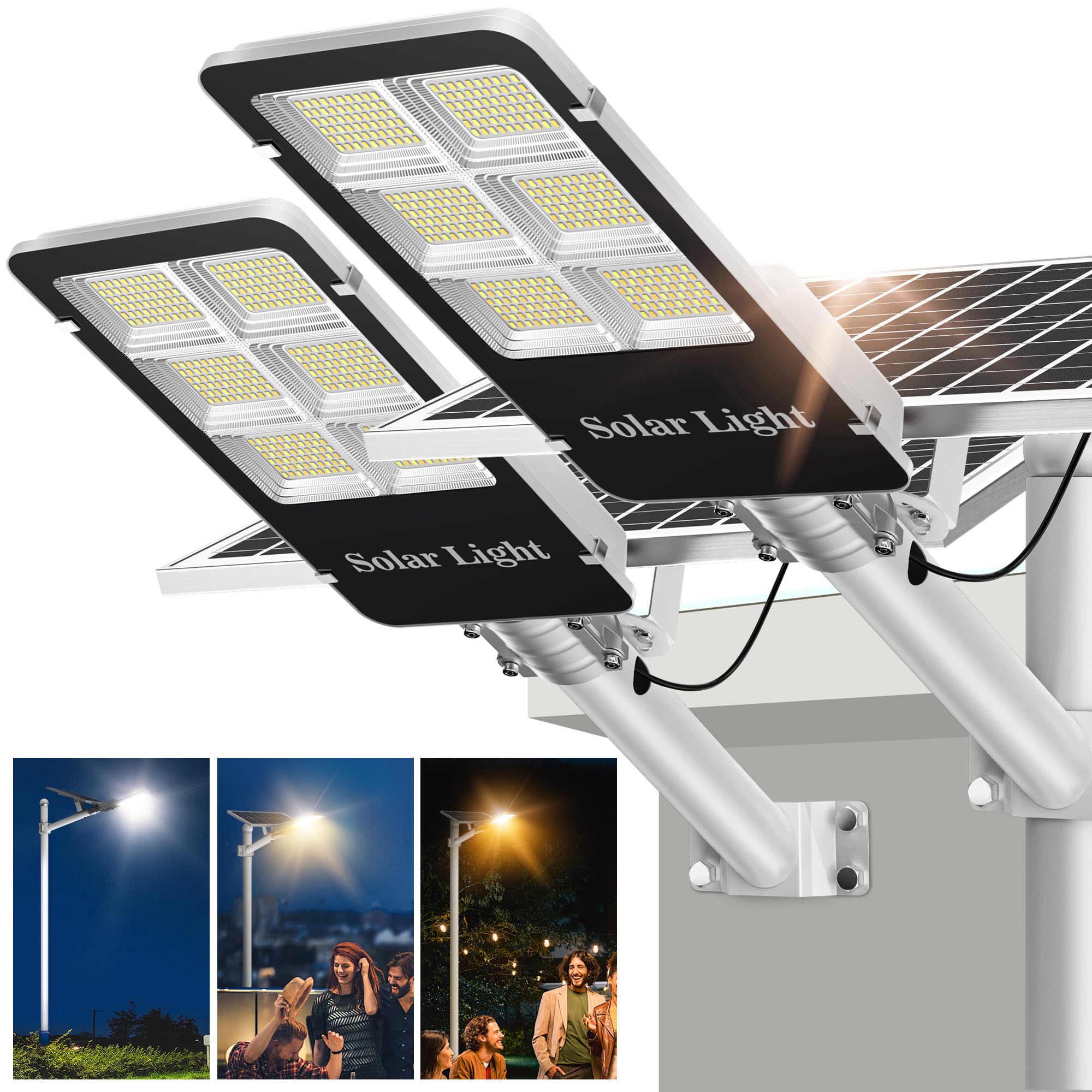 6000W Solar Street Lights Outdoor Waterproof - 2 Pack Commercial LED Solar Parking Lot Lights with Dusk to Dawn Sensor & Remote Control for Driveway, Yard, Garden, Pathways (Perfect for Home Security & Energy Saving)