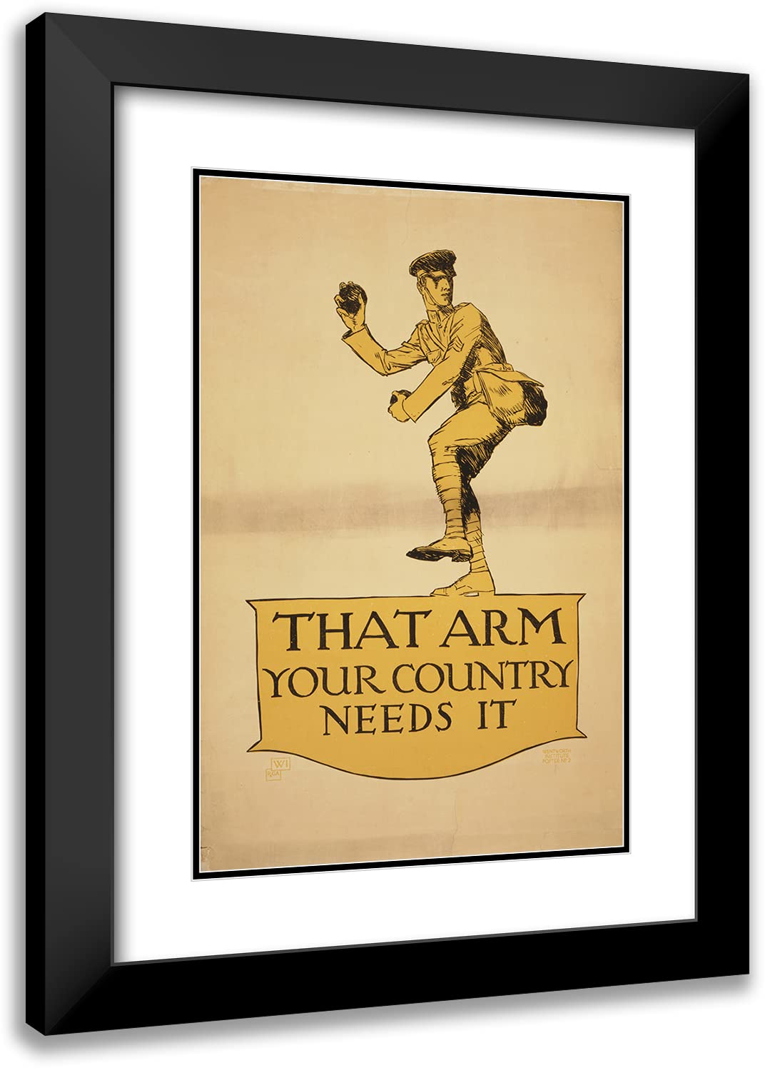 ArtDirect Vojtech Preissig 17x24 Inch Black Modern Framed Double Matted Museum Art Print - That Arm - Your Country Needs It (1918) - Perfect for Home Decor, Office Wall Art & Vintage Poster Collection