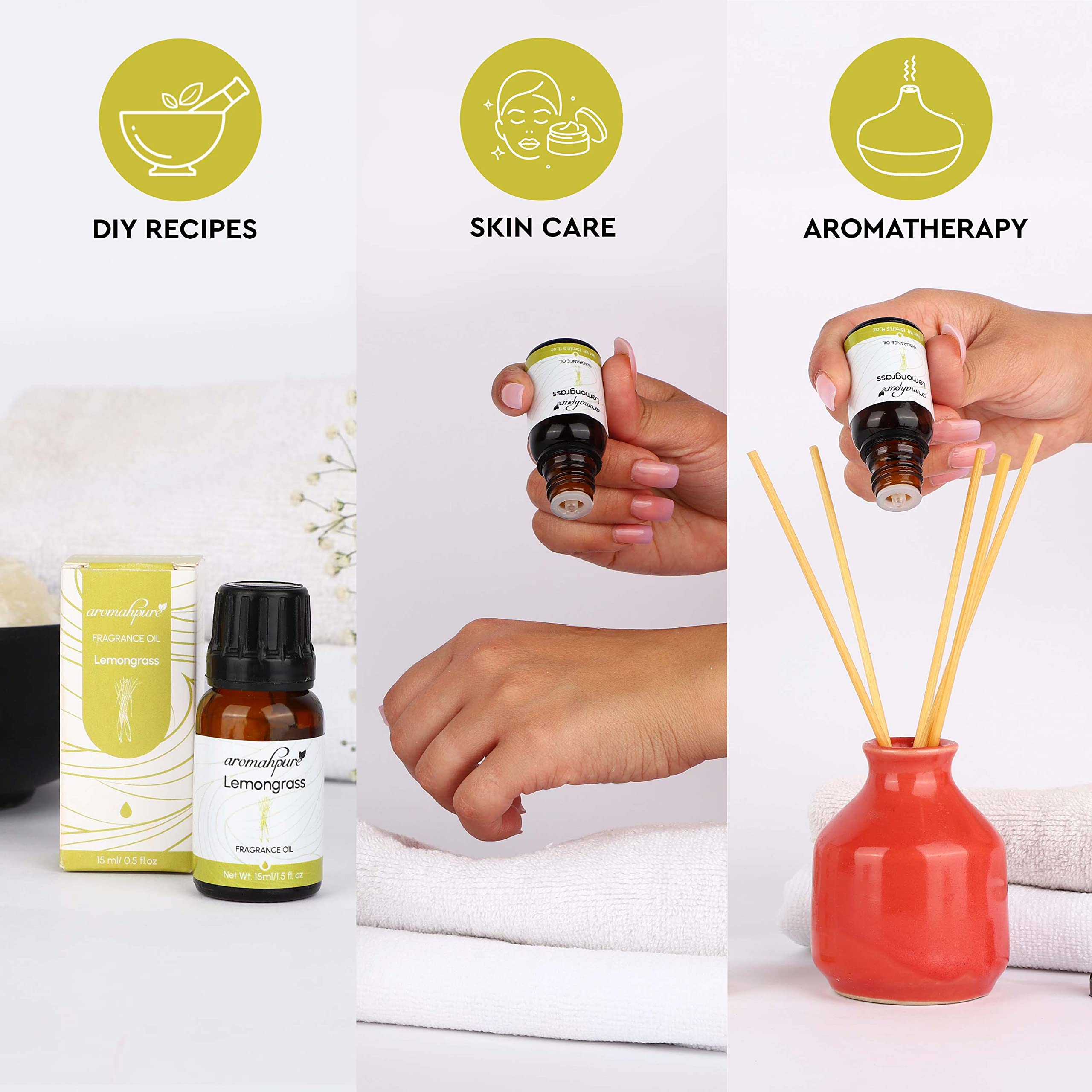 Aromahpure Lemongrass Essential Oil - 15ml | 100% Pure Aromatherapy Oil for Diffusers, Candles & Soap Making | IFRA Certified | Stress Relief & Meditation Aid | Perfect for Home Spa, Yoga & Relaxation