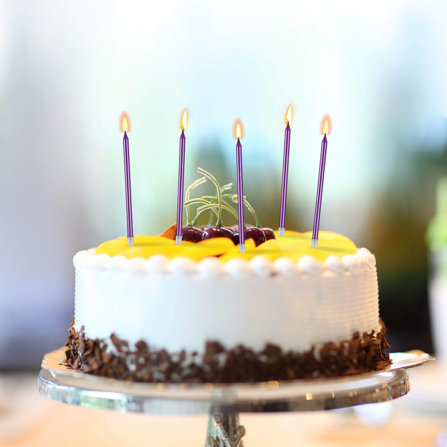 BEAN LIEVE 24-Count Long Thin Birthday Candles - Slow Burning Cake Candles for Birthday Cakes, Wedding Cakes & Party Decorations (Purple) - Perfect for Birthday Celebrations, Anniversary Parties & Special Occasions