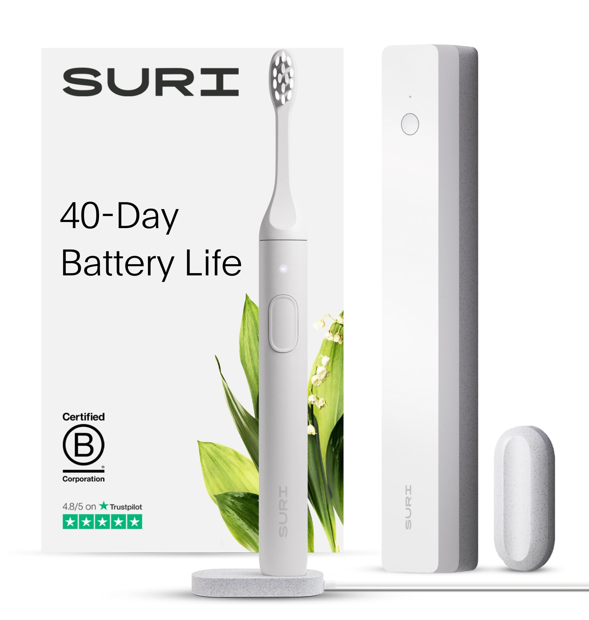 Sustainable Electric Toothbrush for Adults - Slim Sonic Toothbrush with 40-Day Battery & Travel Case | California Designed, Durable Oral Care Kit for Home & Travel Use