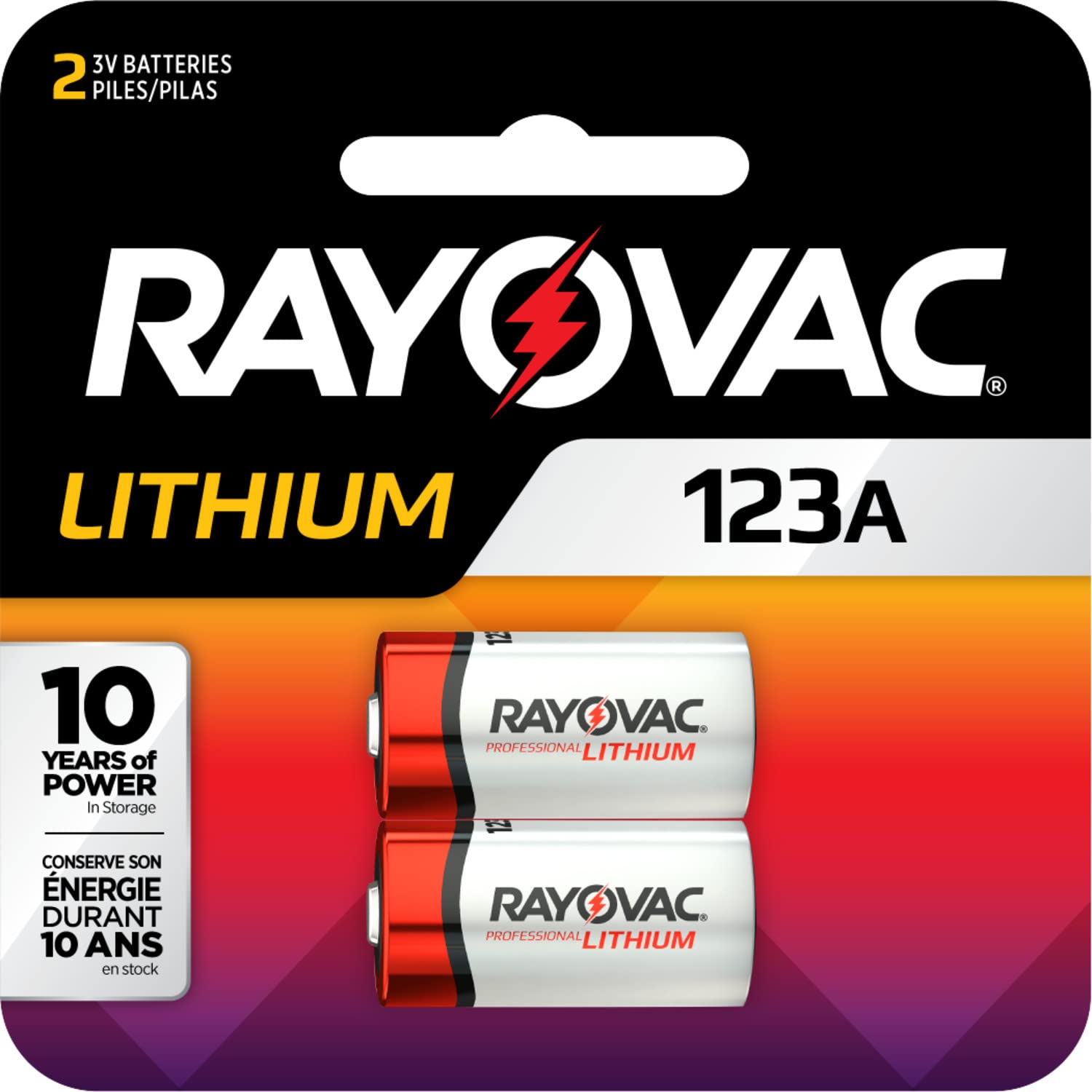 Rayovac 123A 3V Lithium Photo Batteries - 2 Pack for Digital Cameras, Flashlights & Security Devices - Long Lasting Power for Professional Photography & Emergency Use
