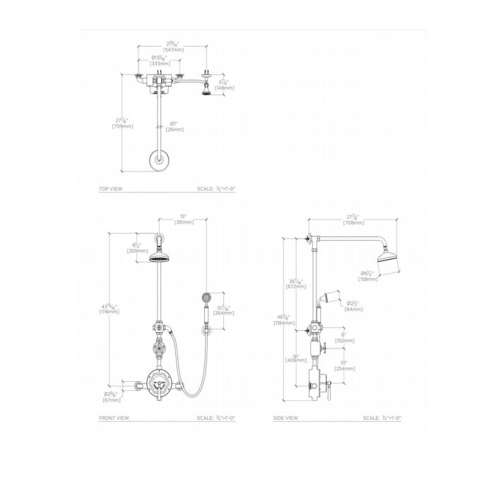 Exposed Thermostatic Shower System with Handshower - 1.75 GPM Burnished Brass Finish, Metal Lever & Wheel Handles - Perfect for Modern Bathroom Renovations and Spa-Like Shower Experiences