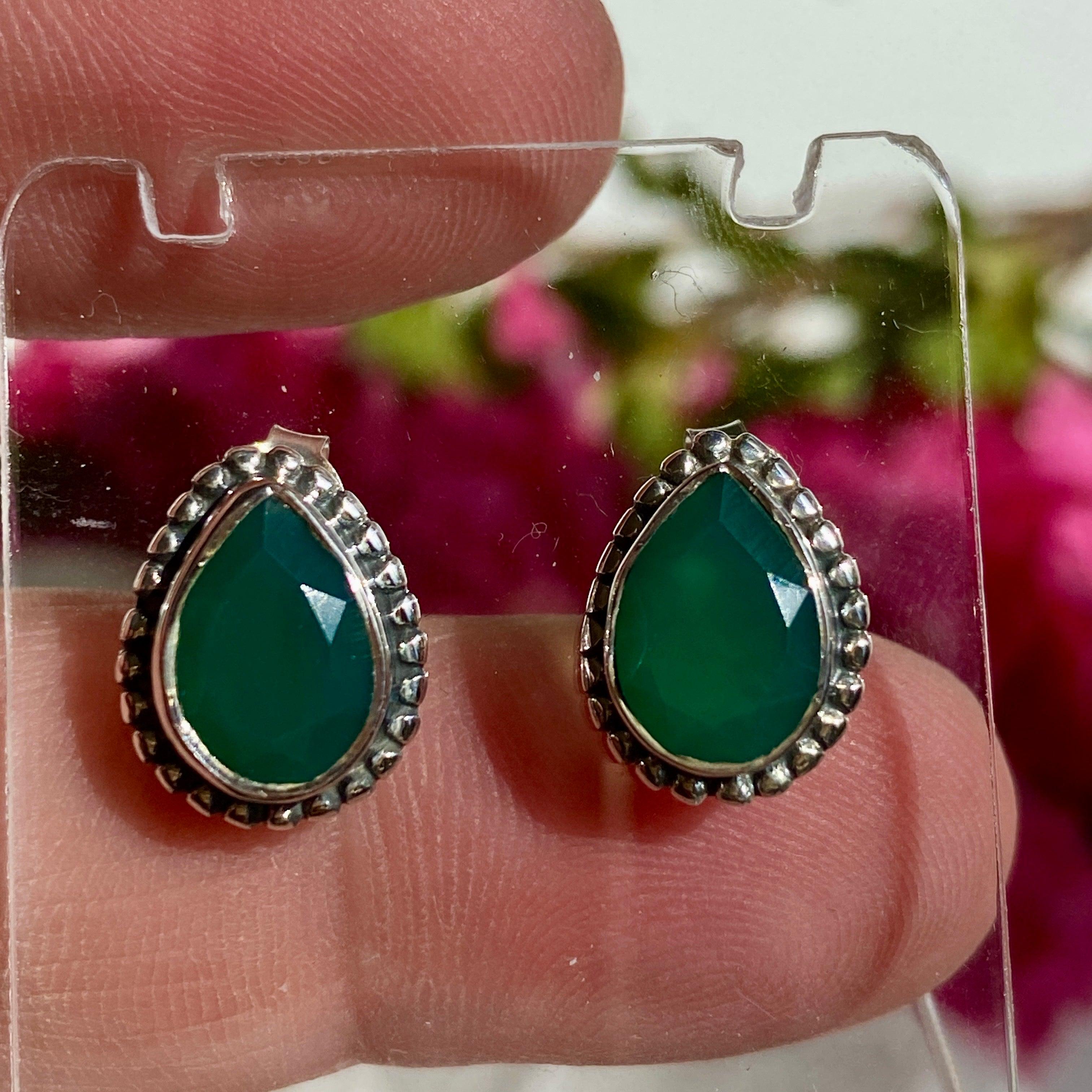 Green Chalcedony Faceted Teardrop Stud Earrings - Elegant Gemstone Jewelry for Women, Gift for Her | Perfect for Weddings, Parties & Everyday Wear (KEGJ1068)