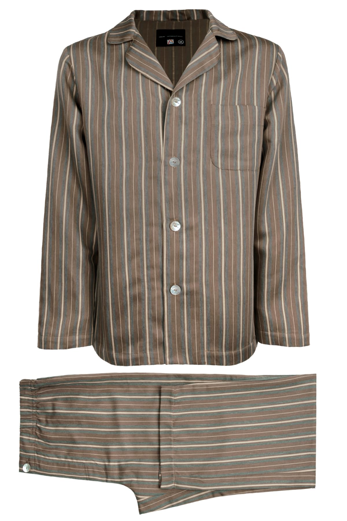 Premium Men's European Striped-Weave Pajama Set with Robe, Slippers & Hand Towel - 5-Piece Luxury Sleepwear for Relaxation at Home, Spa Days & Cozy Evenings