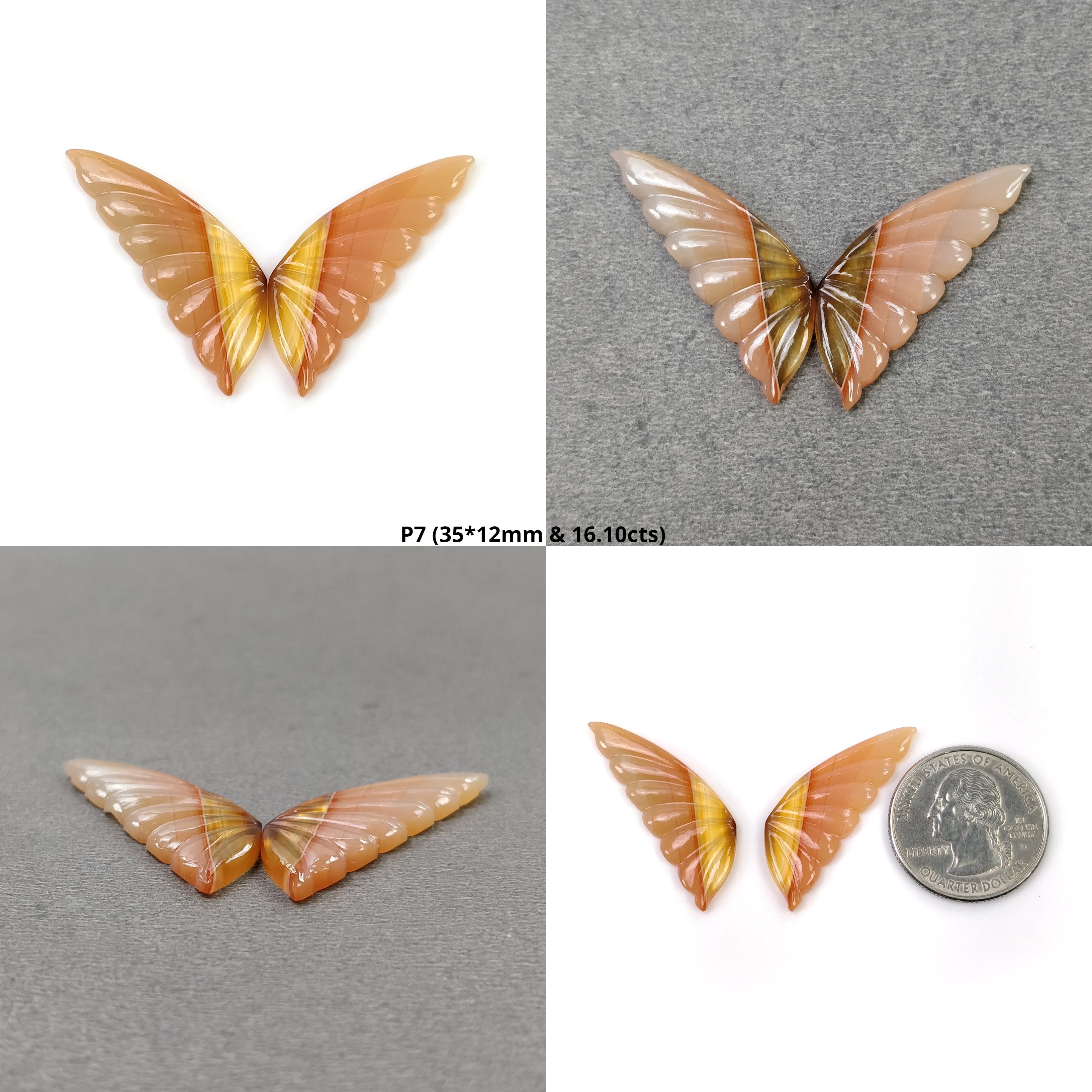 Natural Untreated Botswana Striped Agate Gemstone Carving - Hand Carved Bi-Color Agate Butterfly Pendant (29x13mm & 35x13mm Pair) for Jewelry Making, Meditation & Spiritual Healing