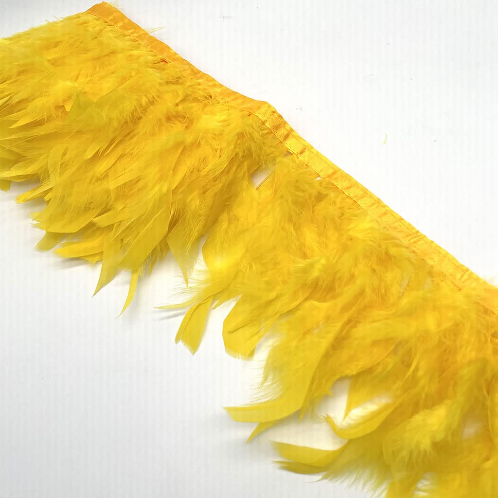 Premium Turkey Feather Fringe Trim - 2 Yards Golden Yellow for DIY Sewing, Party Clothing & Craft Decorations | Perfect for Costumes, Home Decor & Festival Accessories