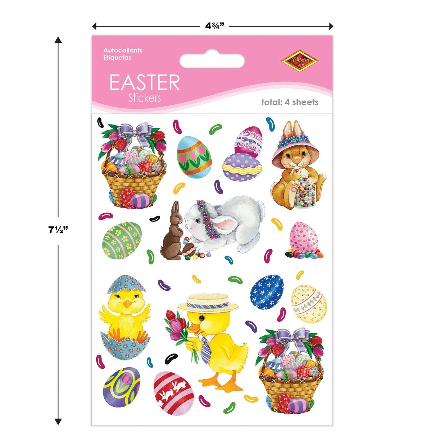12 Pack Easter Bunny Basket & Egg Stickers - 4 Sheets per Pack - DIY Easter Decorations, Party Favors, Scrapbooking & Gift Wrapping Supplies