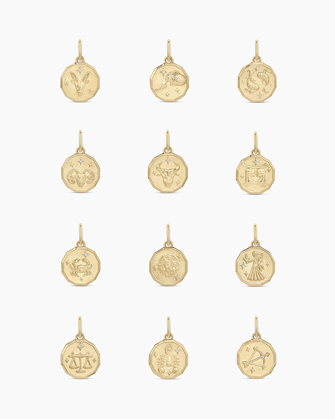 12-Pack Diamond Zodiac Coin Charms - Aries, Taurus, Gemini & More - Sterling Silver Pendant Necklace for Women - Perfect for Birthdays, Gifts & Jewelry Making