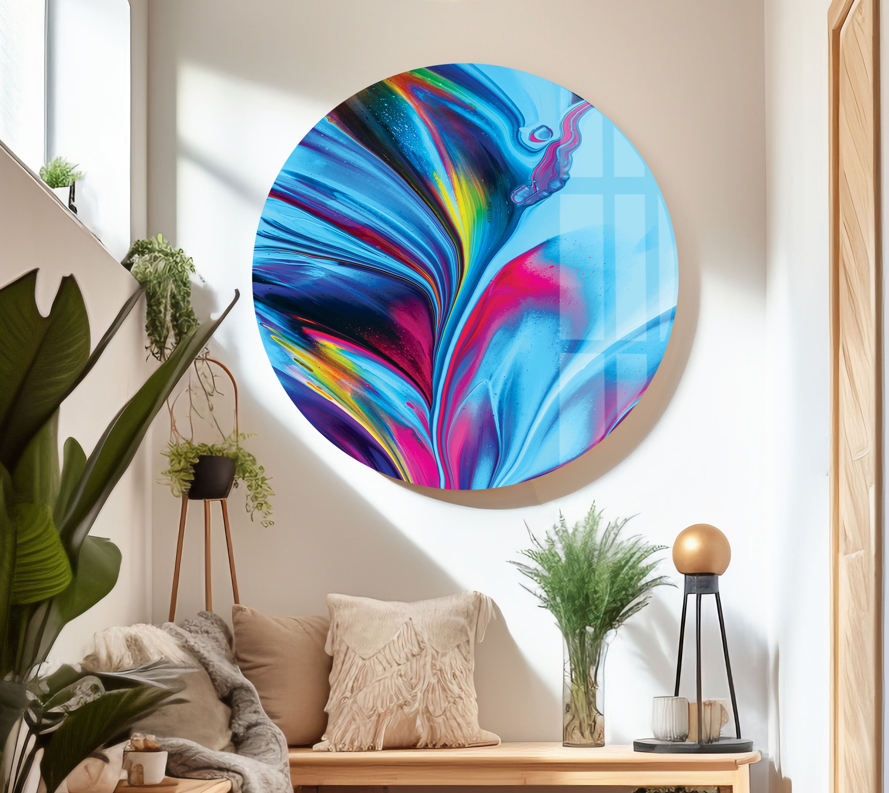 Blue and Red Abstract Glass Wall Art - Modern Handmade Decor for Living Room, Bedroom & Office - Perfect for Home & Office Decorations