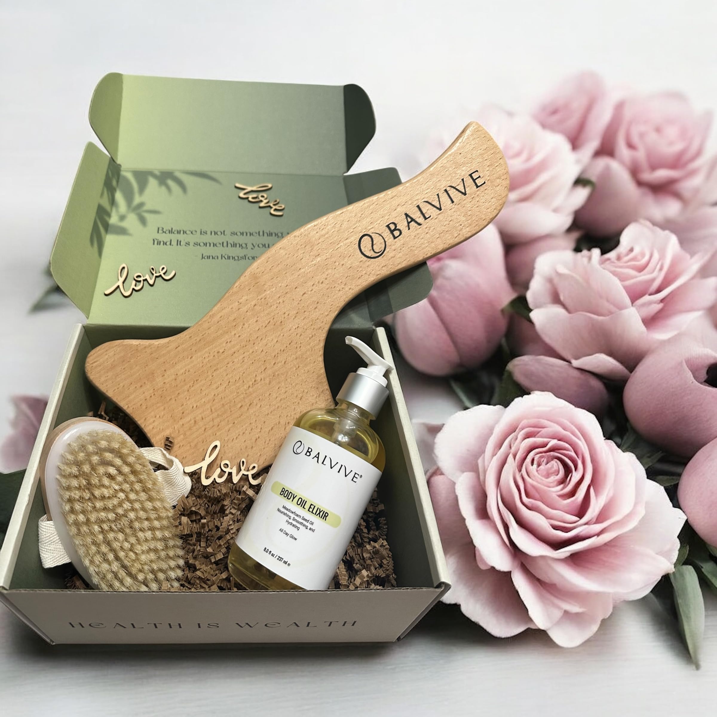 Luxury SPA Gift Set for Women - 8 oz Firming Body Oil & Wooden Lymphatic Drainage Dry Brush Bundle - Anti-Cellulite Treatment, Non-Greasy Formula for Smooth Skin - Perfect for Home Spa Day, Self-Care Routine & Relaxation Gifts
