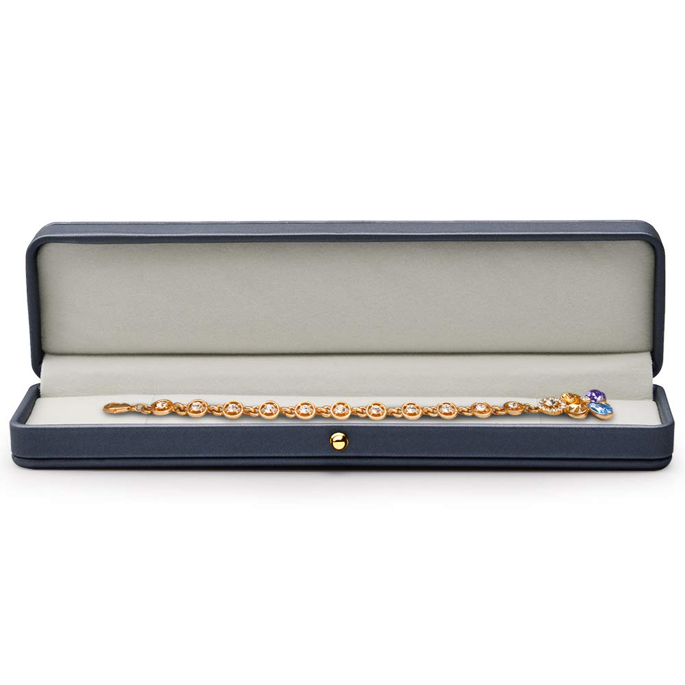Elegant Blue PU Leather Jewelry Gift Box with Velvet Interior - Perfect for Necklaces, Bracelets & Long Chain Storage - Ideal for Gifting, Travel & Home Organization