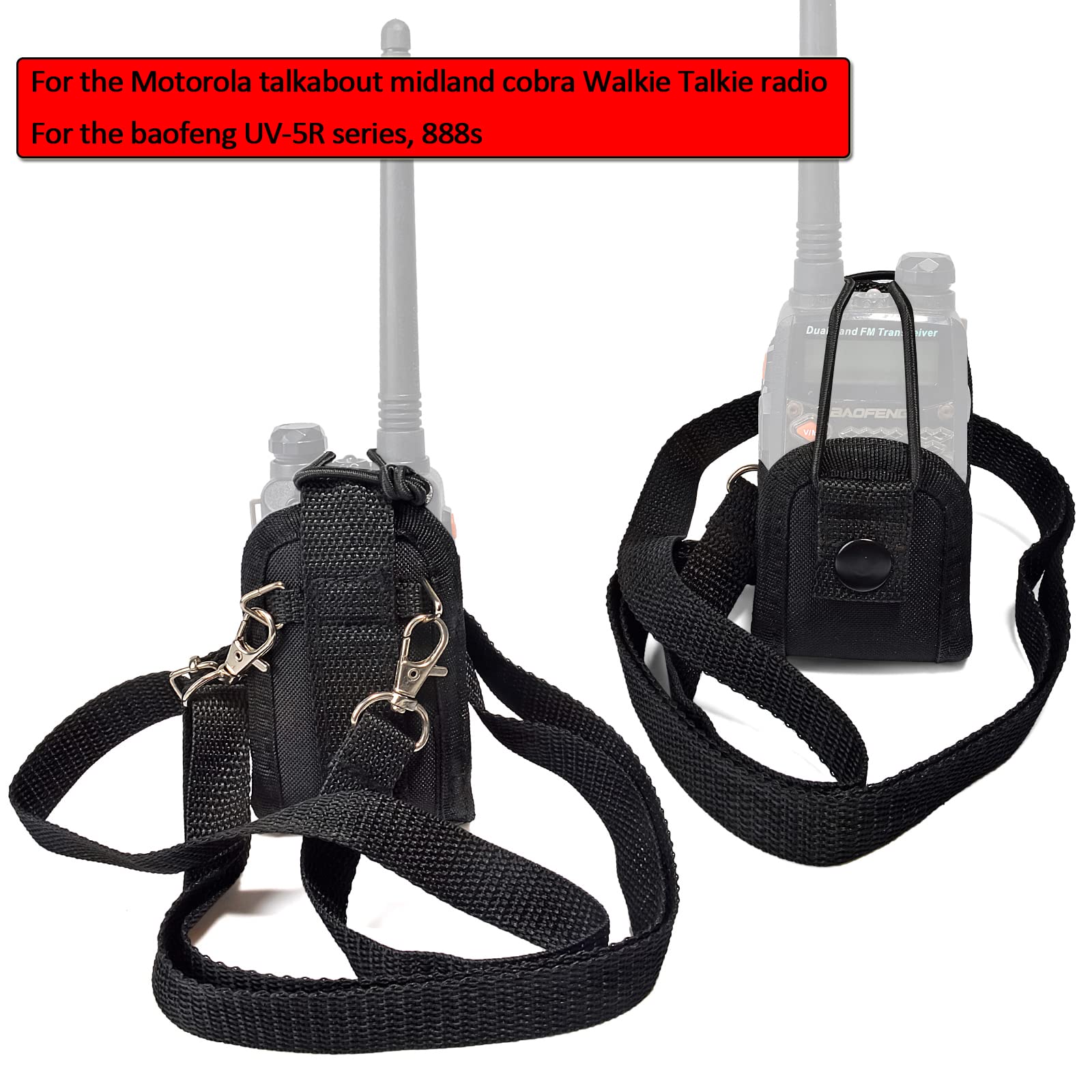 HYS Universal Radio Holster Belt Clip Case - Compatible with Baofeng UV5R, 888S, Motorola Talkabout, Midland, Cobra Walkie Talkies - Hands-Free Belt or Shoulder Strap Mount for Outdoor, Hiking, Camping, Security & Emergency Use