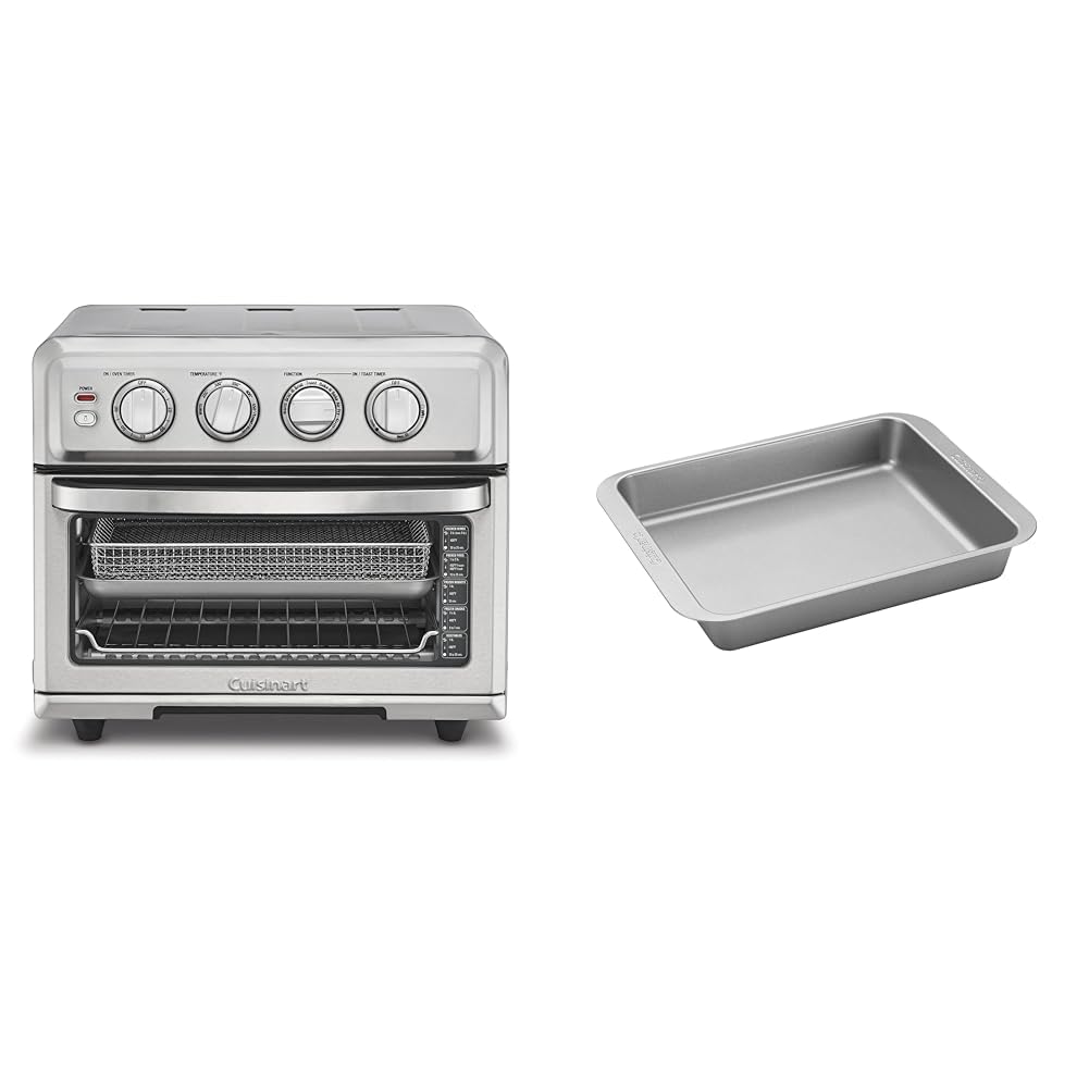 Cuisinart 8-in-1 Air Fryer Toaster Oven Combo with Convection Bake, Grill, Broil & Keep Warm Functions - Stainless Steel TOA-70 + AMB-TOBBP Baking Pan (Silver) - Perfect for Baking, Roasting, Air Frying & Family Meals