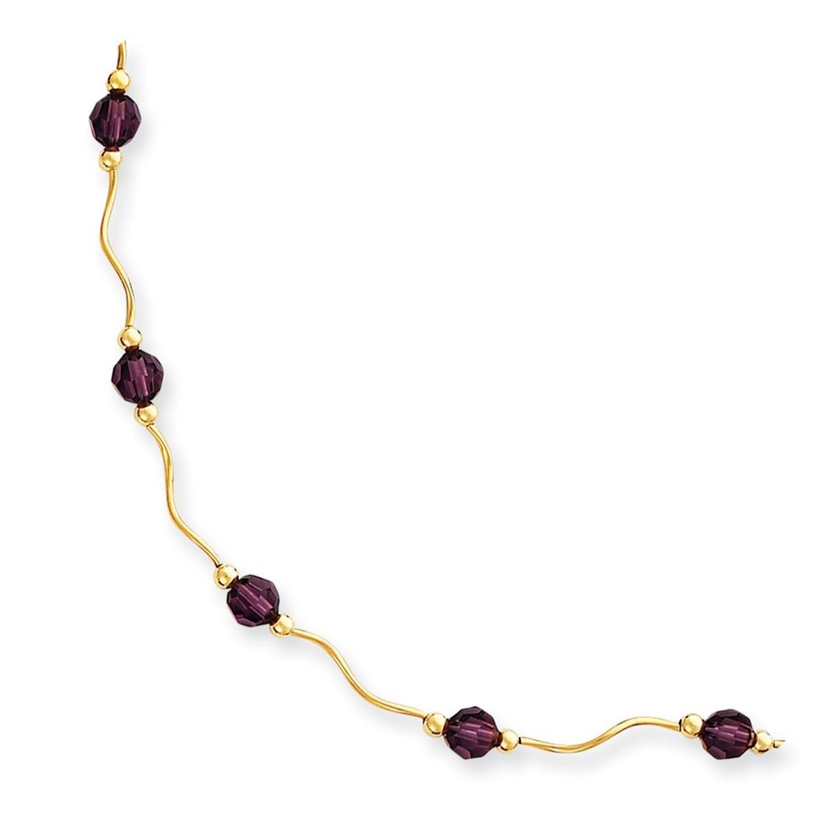 14K Yellow Gold Hollow Polished Amethyst Crystal Bead 2 Inch Extension Necklace with Lobster Claw Clasp - Elegant Pendant Necklace for Women | Perfect for Weddings, Parties & Everyday Wear