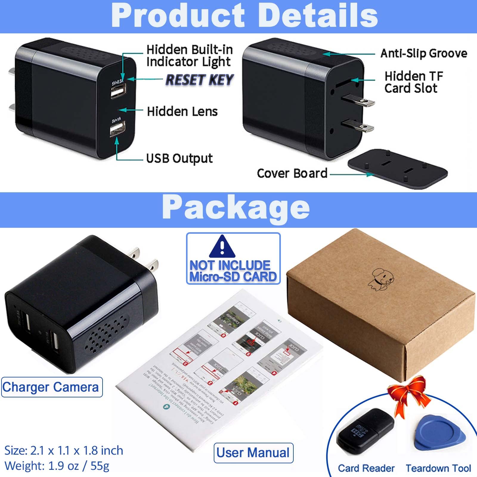 WiFi Hidden Camera Charger - 1080P HD Spy Cam with Remote View & Motion Detection | Premium Indoor Security Camera for Home, Office & Nanny Monitoring | Discreet Small Secret Camera for Surveillance