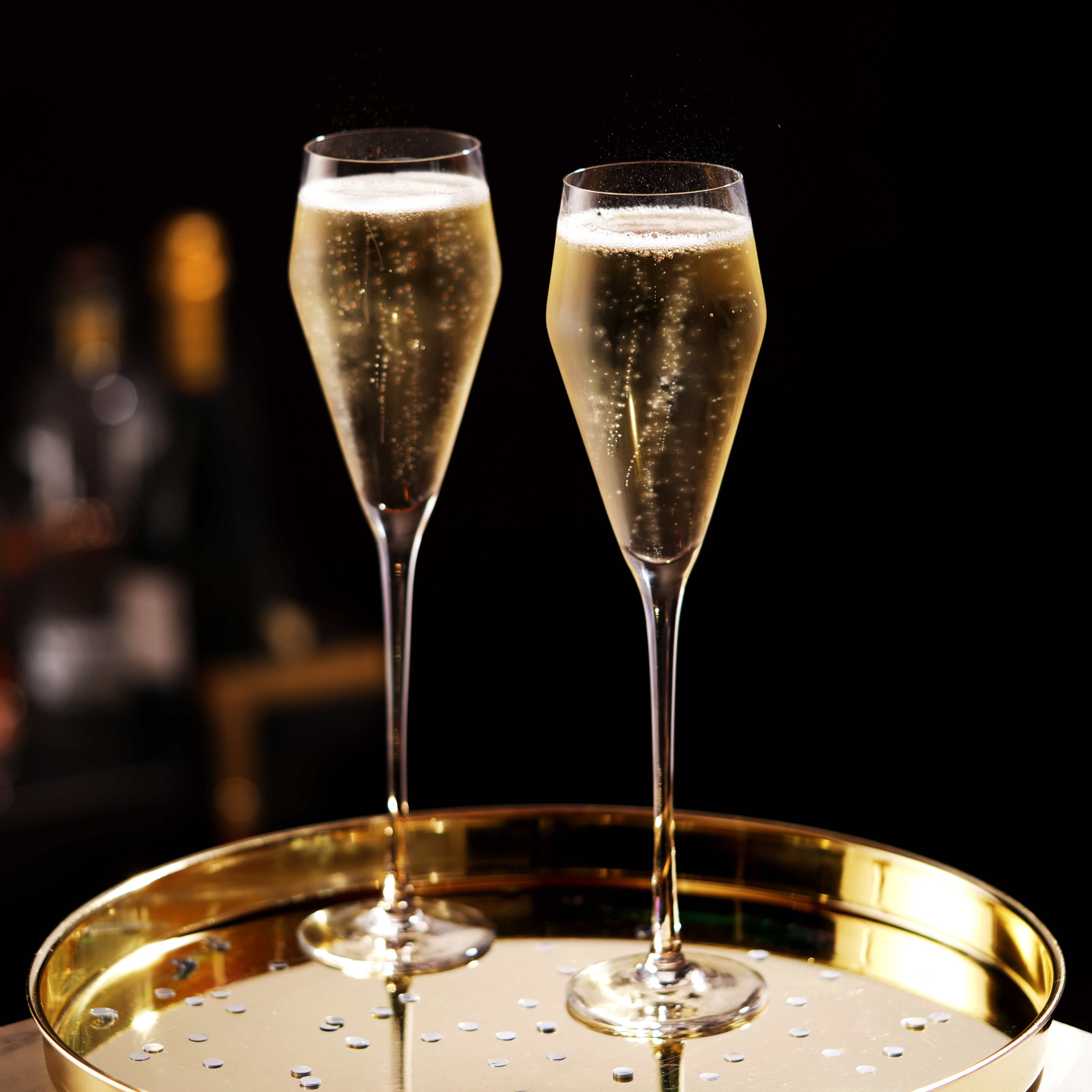 Raye Angled Crystal Prosecco Glasses Set of 2 - Elegant Stemware for Champagne, Cocktails & Celebrations - Perfect for Weddings, Anniversaries & Romantic Dinners