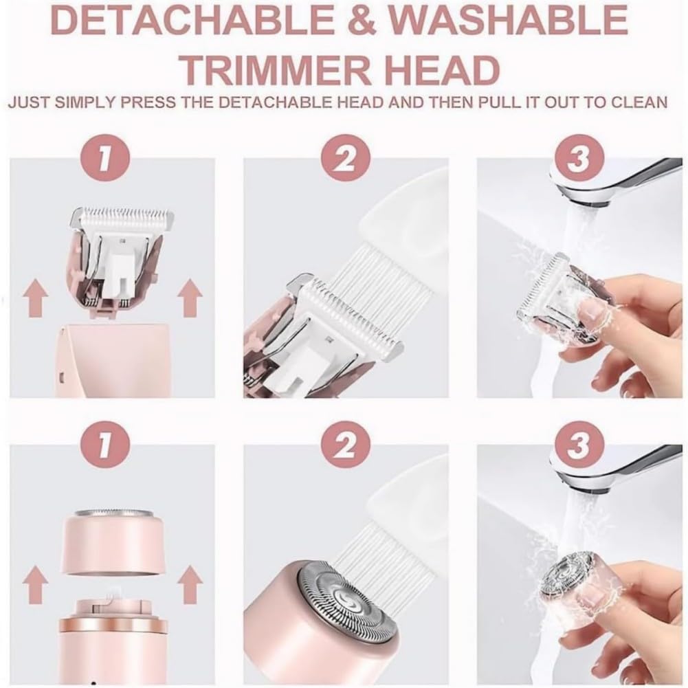 Whimsyard Women's Electric Razor & Bikini Trimmer - Rechargeable Wet/Dry Dual-Head Hair Remover with 3 Attachments for Smooth Legs, Underarms & Pubic Area | Perfect for Shower, Travel & Home Use