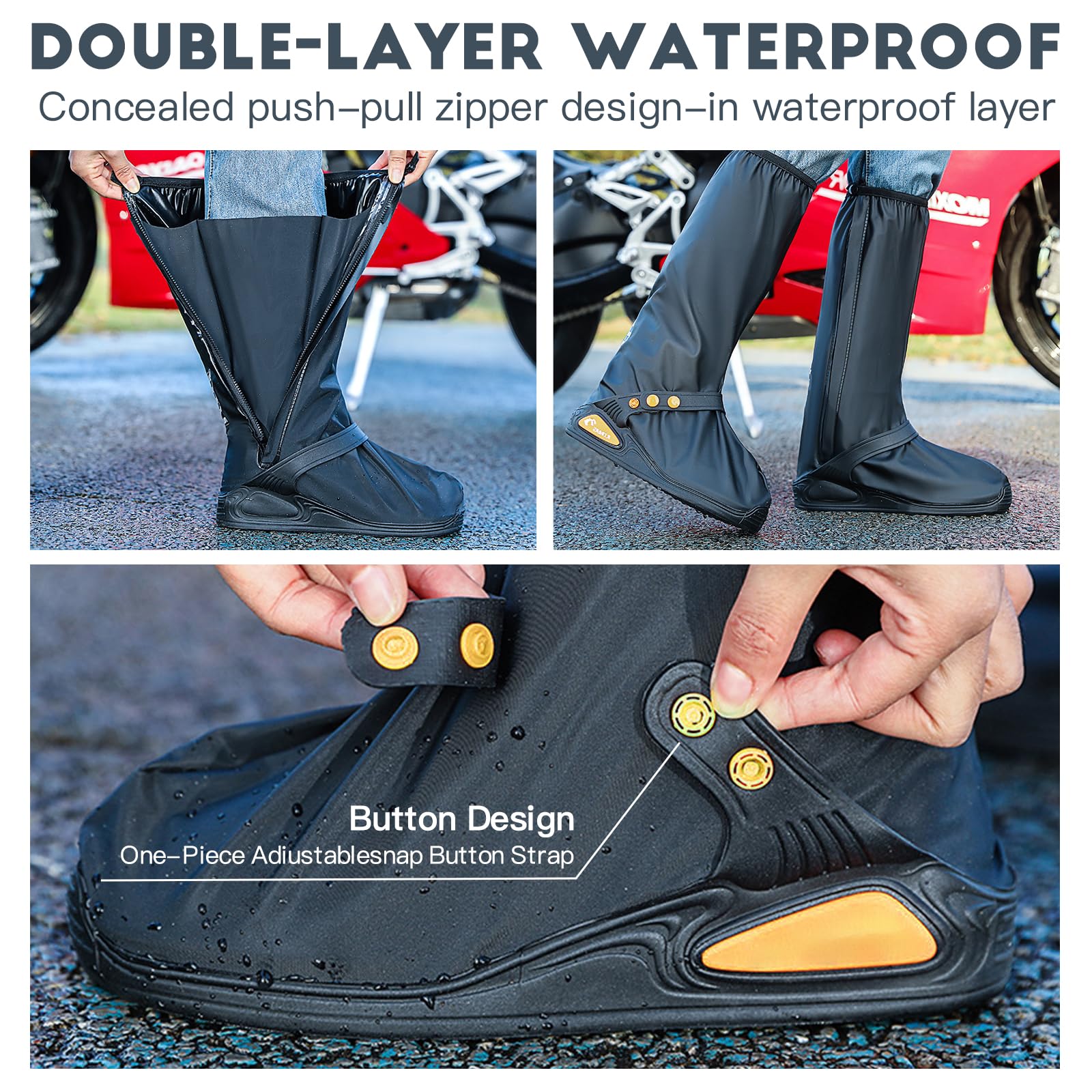 Waterproof Shoe Covers with Reflective Strips & Zipper - Anti-Slip Rubber Rain Boots for Men & Women - Ideal for Hiking, Camping, Fishing, Cycling, Gardening & Outdoor Activities