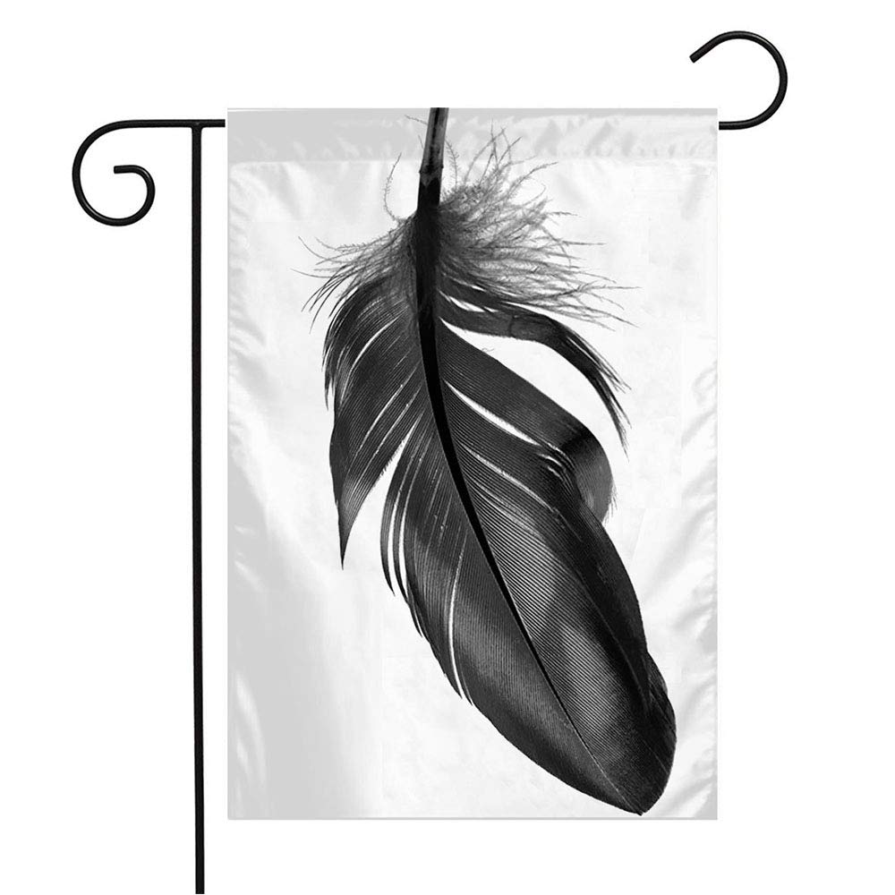 Gray & Black Feather on White Abstract Garden Flag - 12x18 Inch Wildlife Nature Decor for Patio, Lawn & Outdoor Home - Seasonal Gift for Animal Lovers (Perfect for Spring, Fall & Holiday Decorations)
