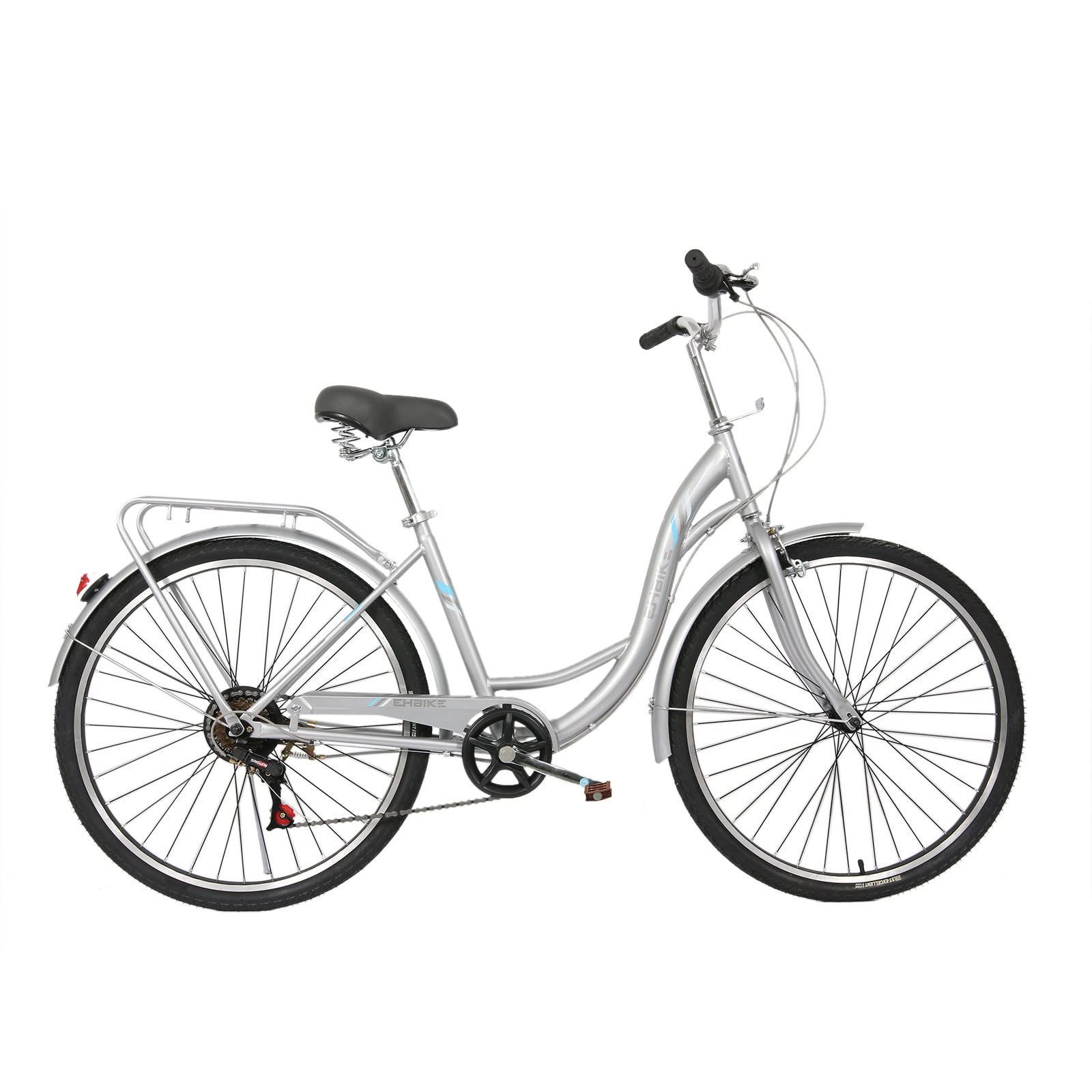 26 Inch Women's Road Bicycle - 7 Speed Commuter Bike with Rear Rack for Seaside Travel & City Riding (Silver, 132x72x21cm) - Perfect for Daily Commuting, Weekend Adventures & Beach Cruising