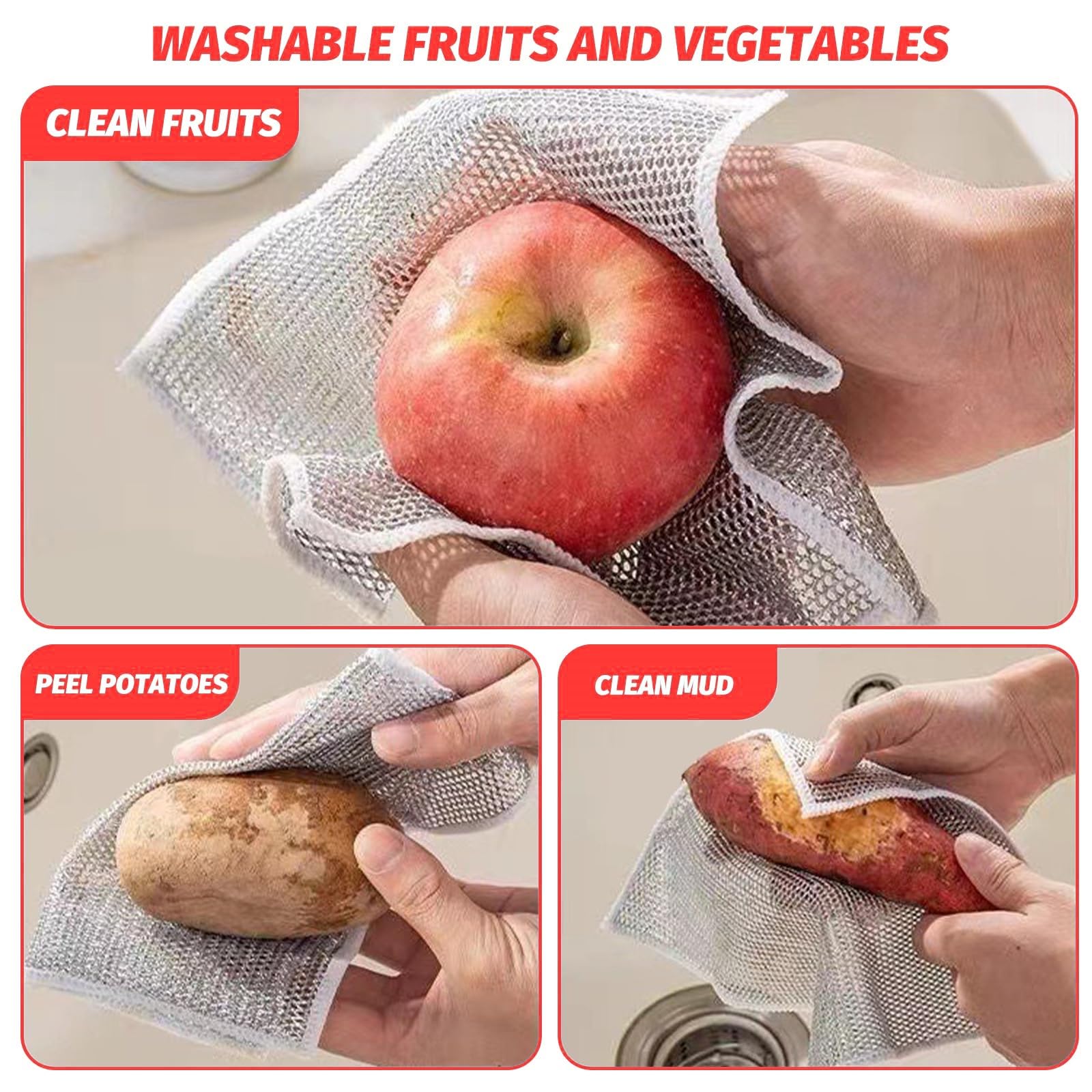 10-Pack GUANKE Multipurpose Wire Dishwashing Rags - Non-Scratch Scrubbing Pads for Wet & Dry Cleaning - Perfect for Dishes, Sinks, Countertops, Stove Tops - Ideal for Kitchen Cleaning, Dish Washing & Household Chores
