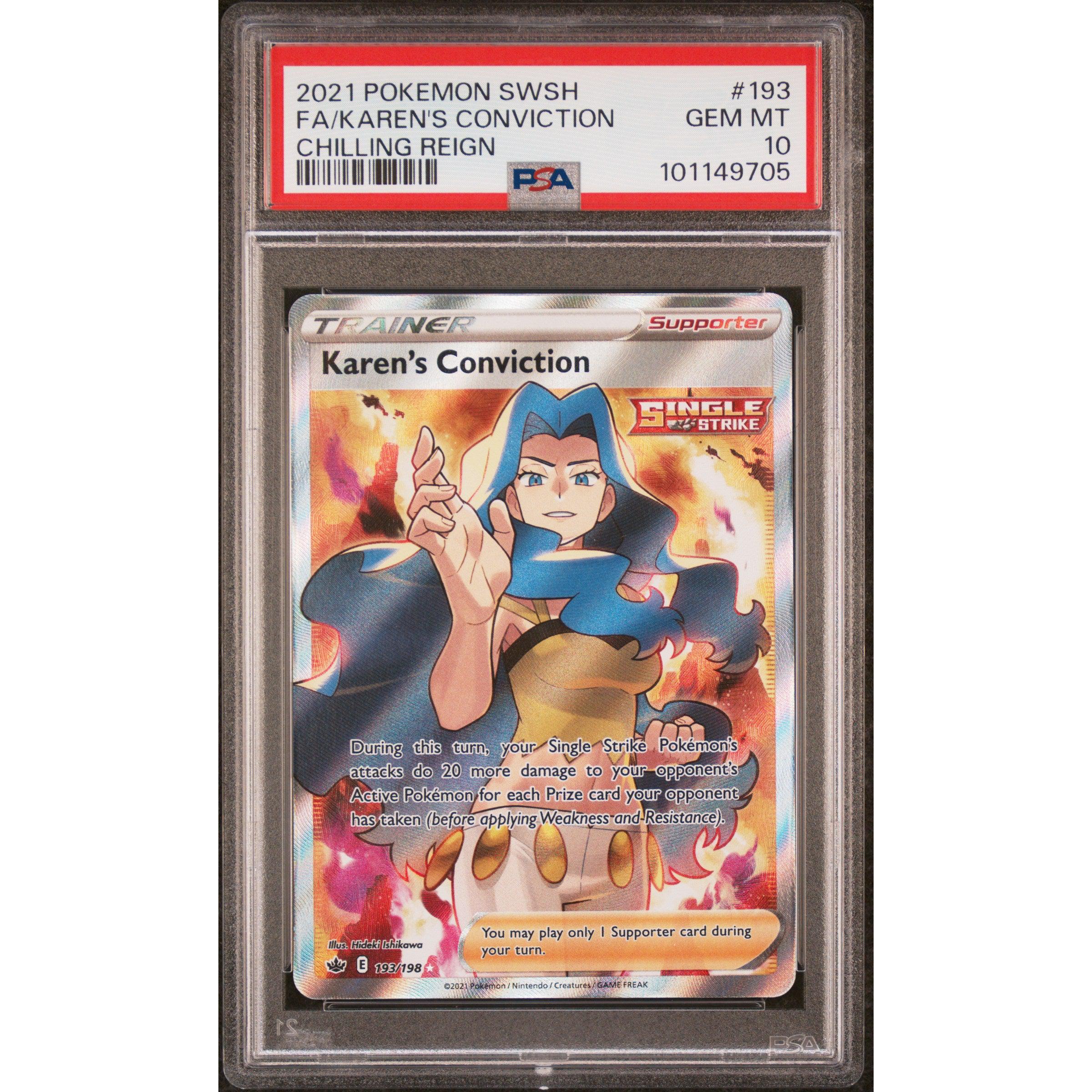 2021 Pokemon Chilling Reign Karen's Conviction 193/198 PSA 10 Graded Card - Perfect for Collectors, Trading & Pokemon Battles