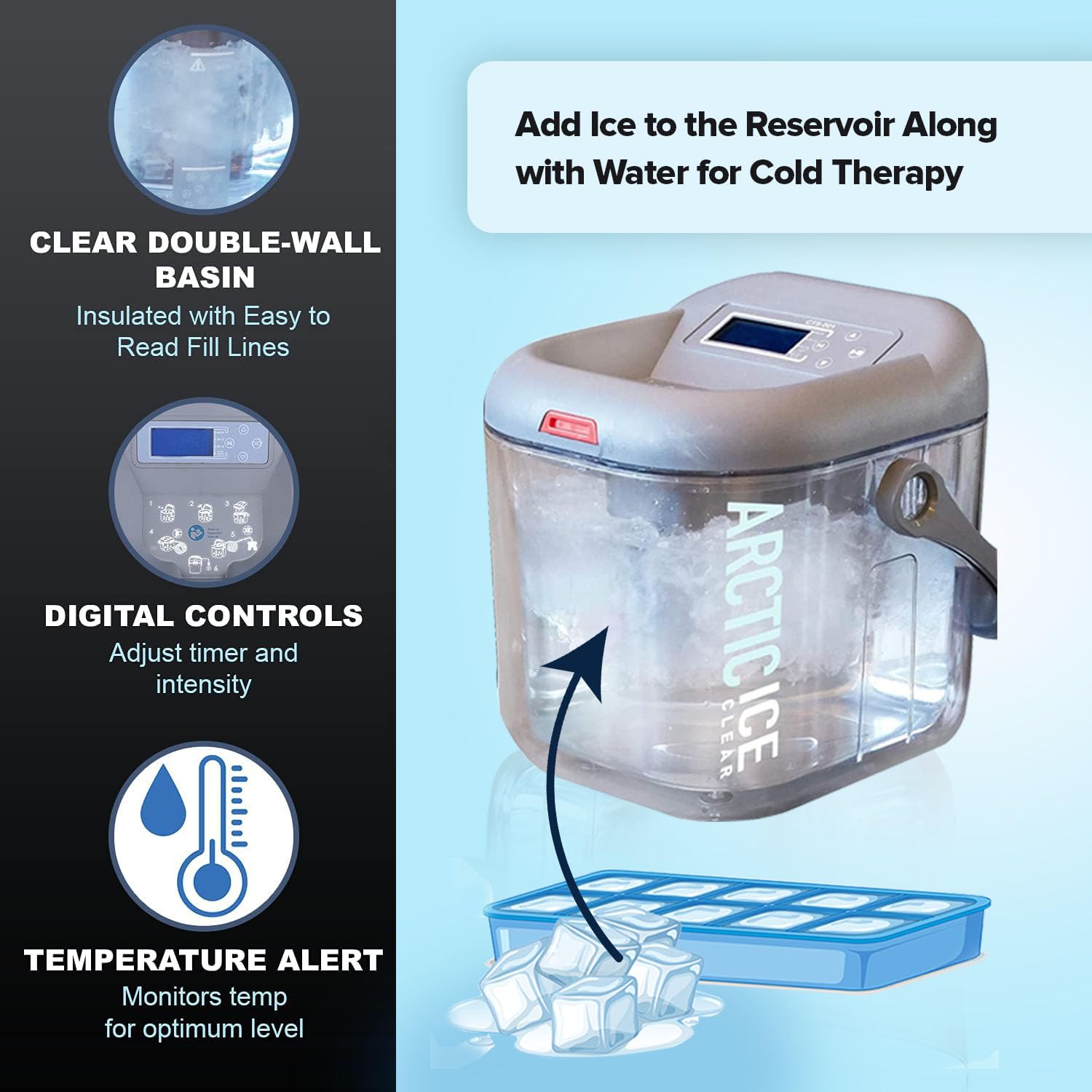 Arctic Ice Clear Kit - Cold Water Therapy System with Ice Machine, Universal Pad, 3-Strap Wrap & 4 Cold Cubes for Knee, Shoulder & Post-Surgery Recovery - Portable Cryotherapy for Athletes & Pain Relief