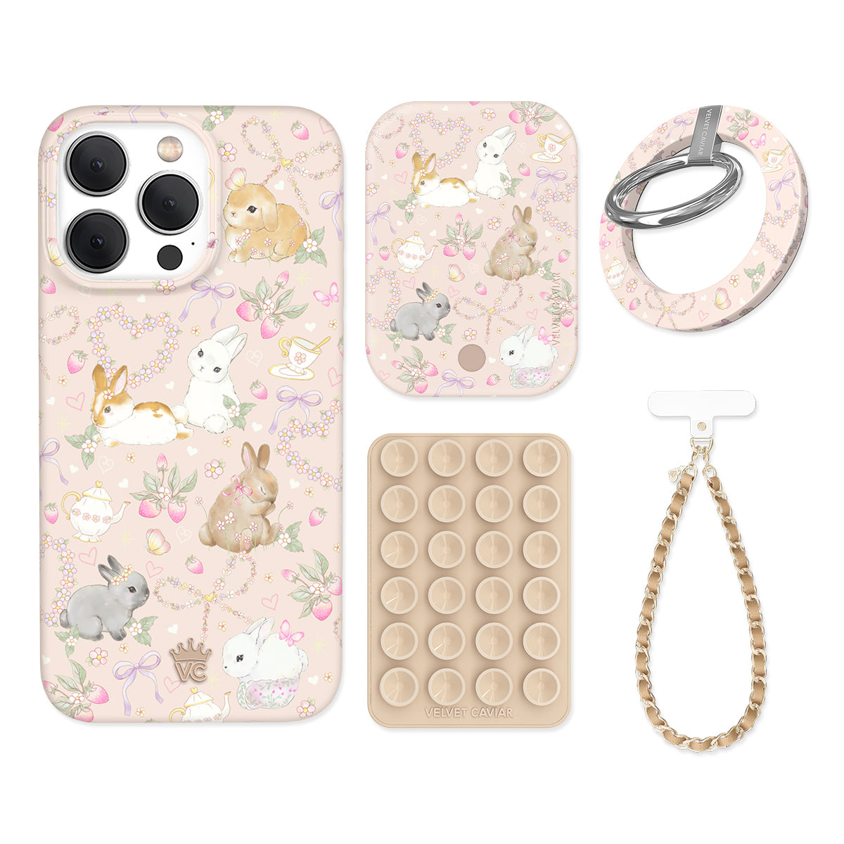 Bunnies & Bows iPhone Case with Grip - Cute Bunny Phone Cover for iPhone 13/14/15 Pro Max - Non-Slip Protective Case for Everyday Use, Work, and Travel