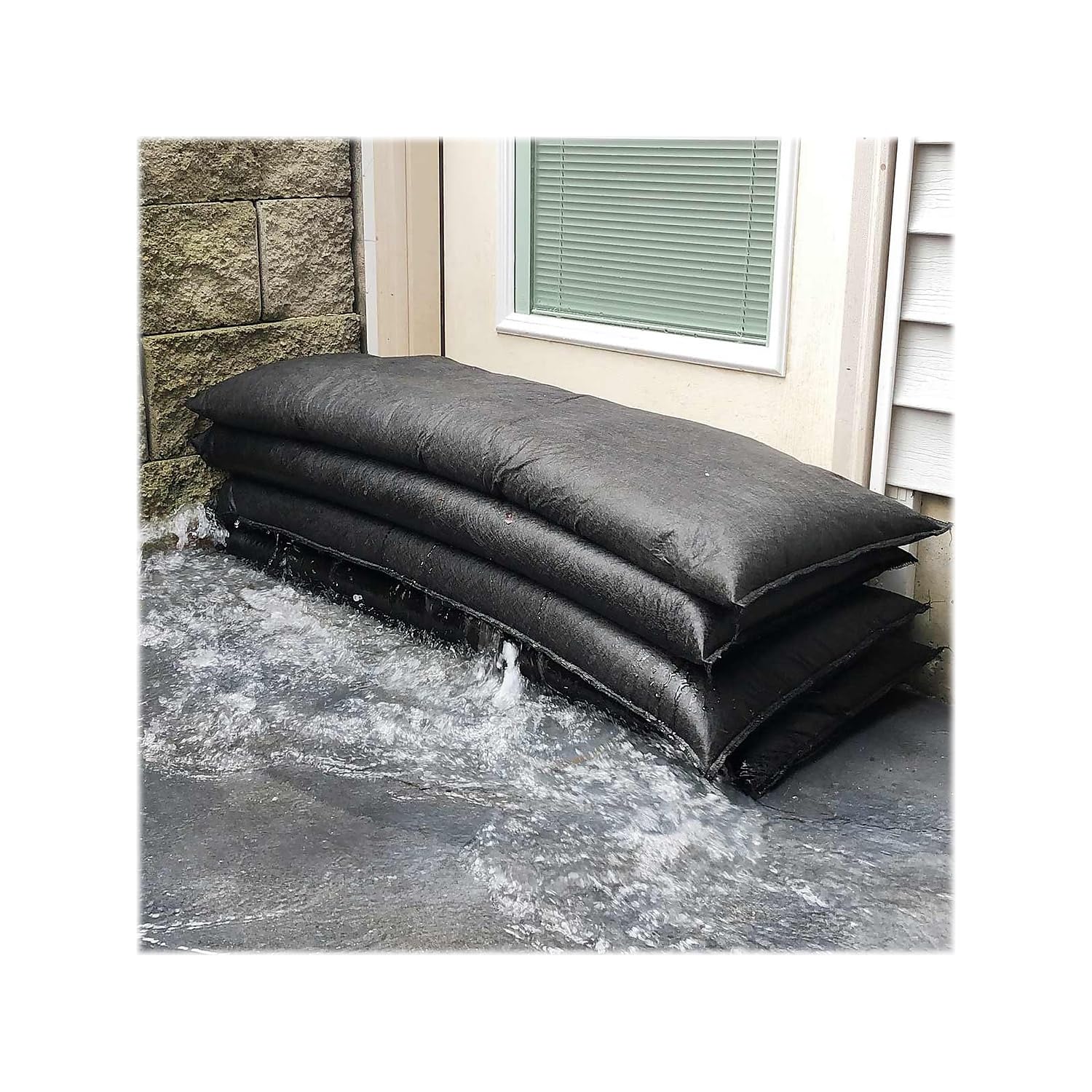 Quick Dam QD1248-25 Water-Activated Flood Barrier Bags - Jumbo Size (25-Pack, Black) - Emergency Flood Protection for Homes, Basements & Garages