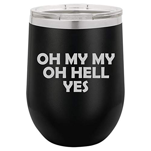 12 oz Double Wall Vacuum Insulated Stainless Steel Stemless Wine Tumbler - Insulated Coffee Travel Mug with Lid & Leakproof Design - Perfect for Hot/Cold Beverages, Office, Commuting & Outdoor Activities (Black)
