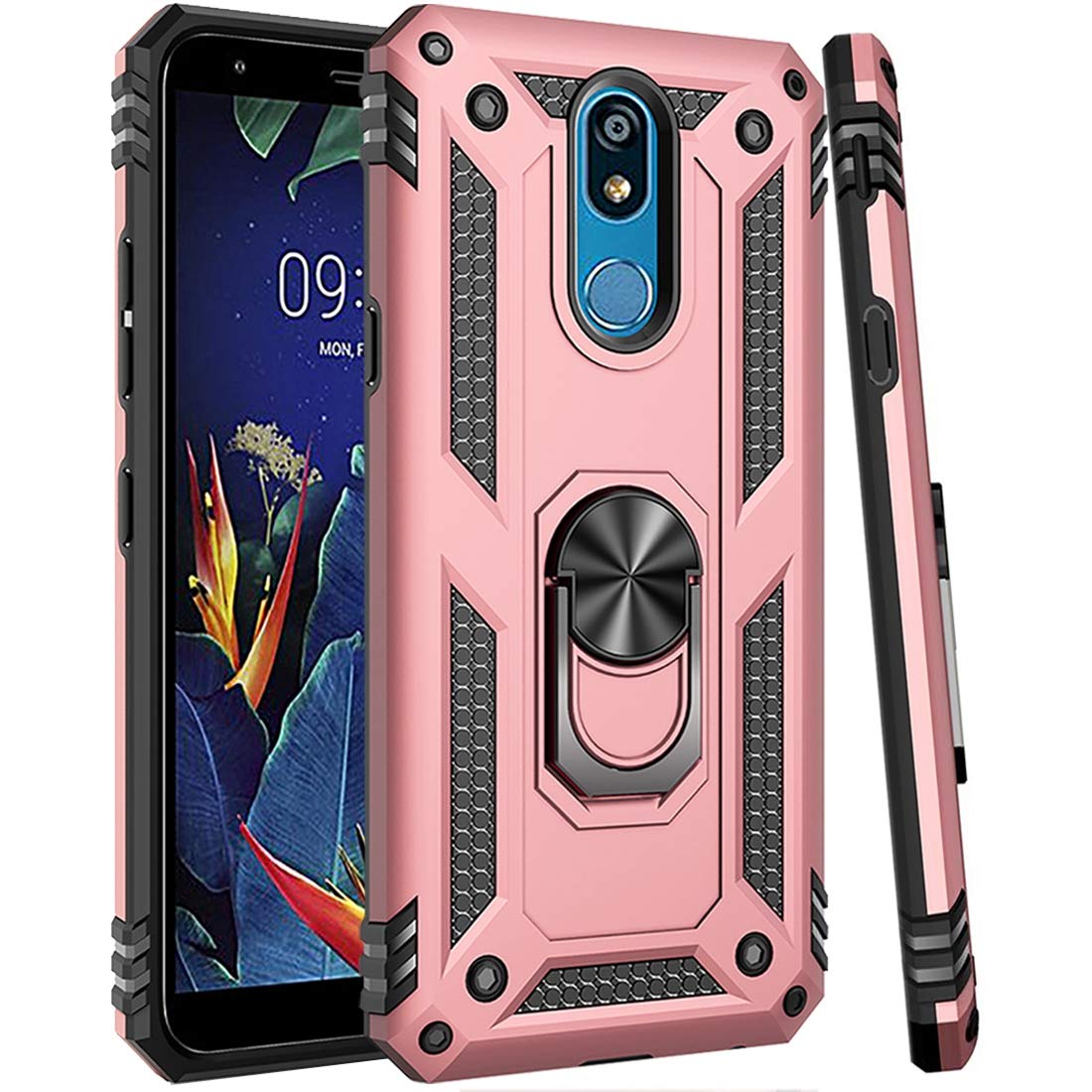 Military Grade Magnetic Ring Holder Kickstand Phone Case for LG K40/Solo LTE/Xpression Plus 2/Harmony 3/K12 Plus/X4 2019 - Rose Gold | Car Mount & Hands-Free Use