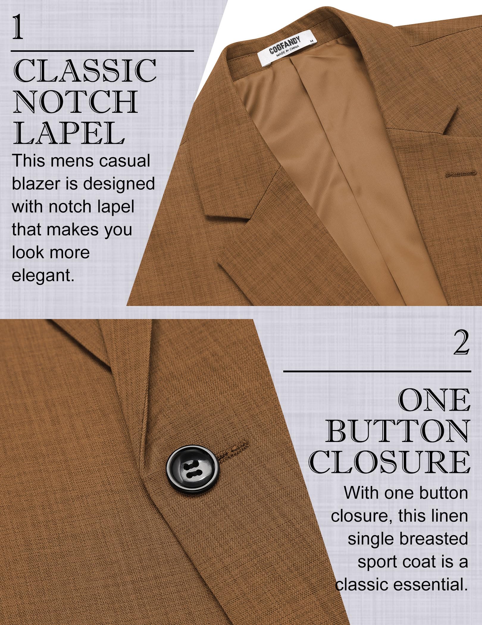 COOFANDY Men's Linen Blazer - Lightweight Summer Suit Jacket for Business & Casual Wear