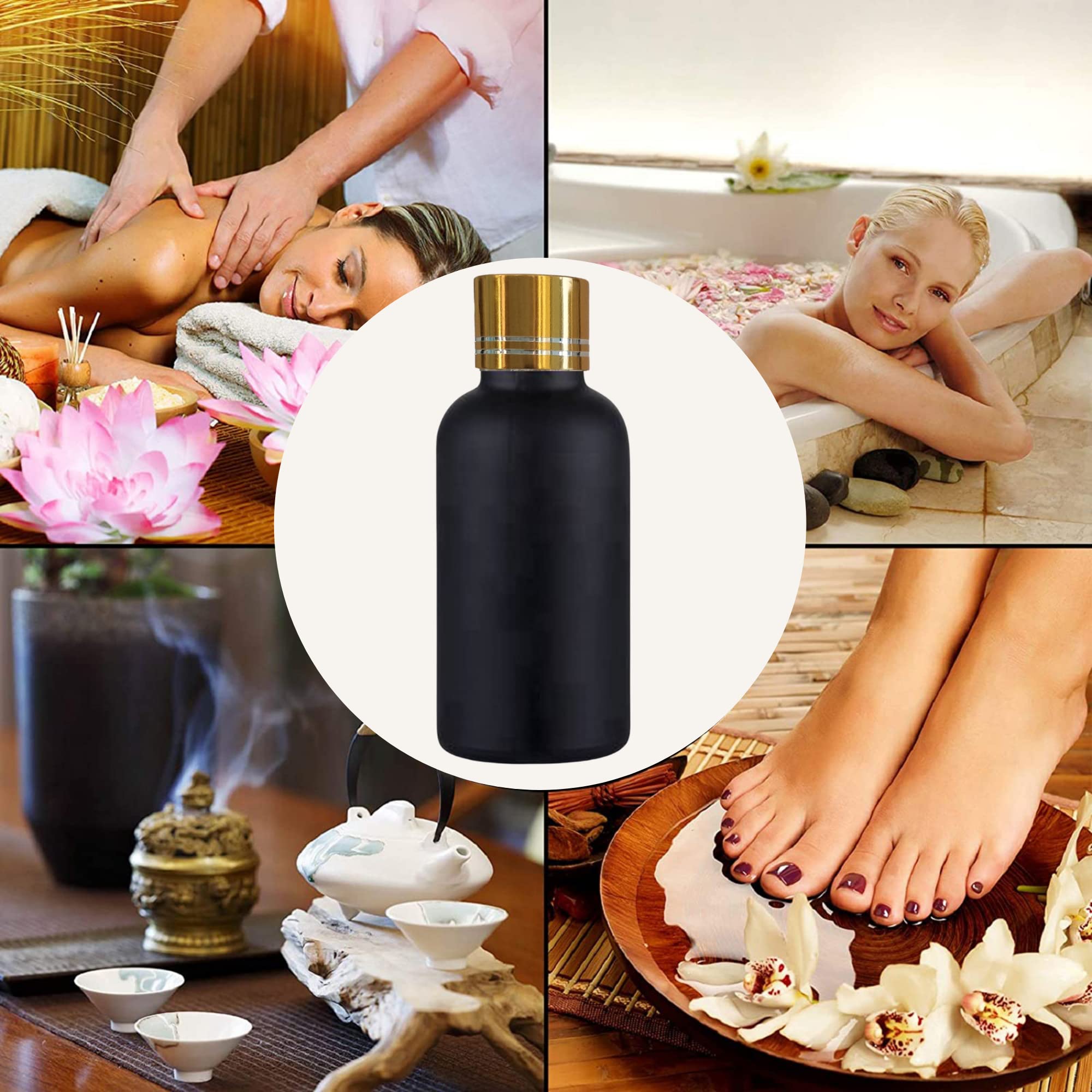 4-Pack Refillable Black Matte Round Glass Bottles (30ml) with Golden Cap & V Drop Nozzle - Perfect for Cosmetics, Serums, Essential Oils, DIY Blends & Travel - Ideal for Skincare, Aromatherapy & Gift Packaging