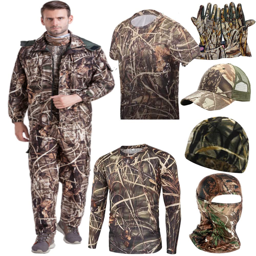 LLAIKEPH 9-Piece Hunting Clothes Set for Women & Men - Silent, Water Resistant Camo Jacket & Pants - Perfect for Outdoor Hunting, Camping, and Wilderness Adventures