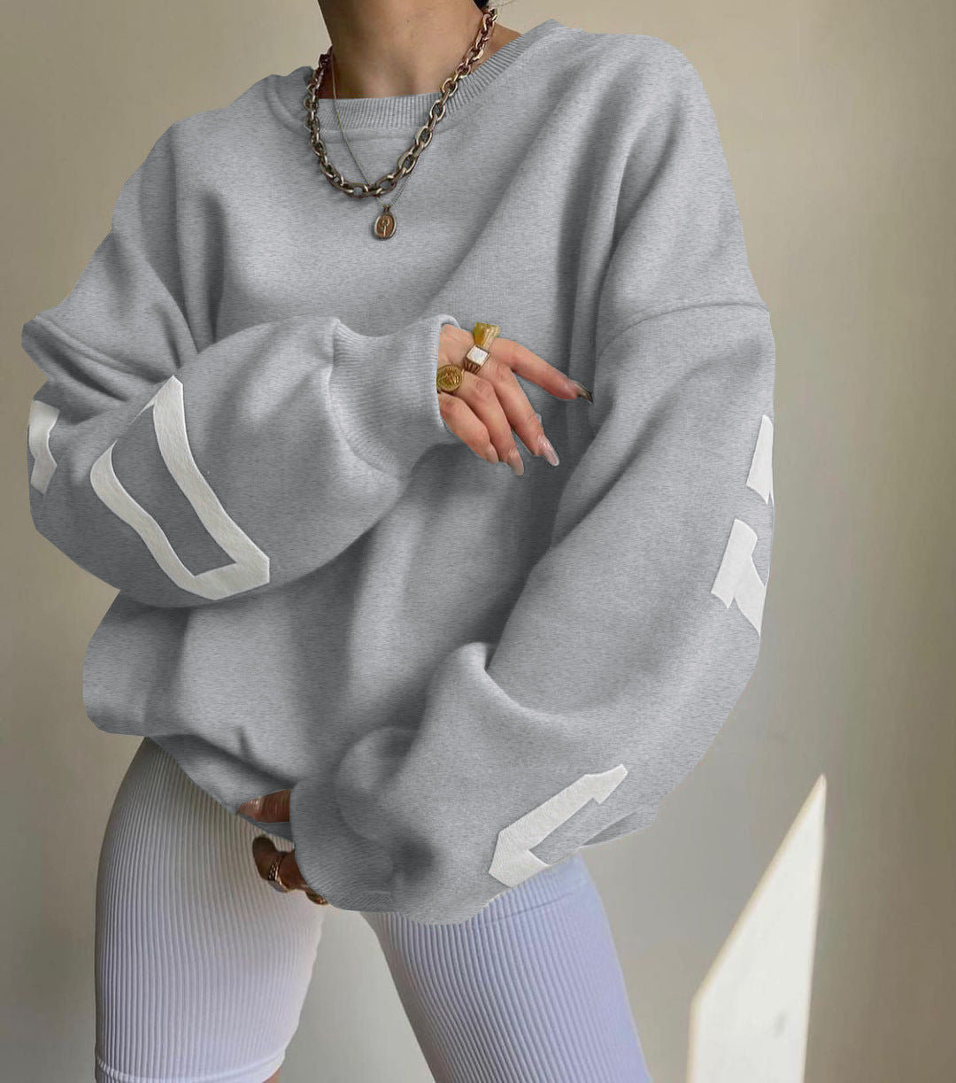Trendy Printed Thickened Long Sleeve Sweatshirt for Women - Casual Fashion Pullover Top 1890 - Perfect for Fall Outfits, Streetwear & Cozy Loungewear