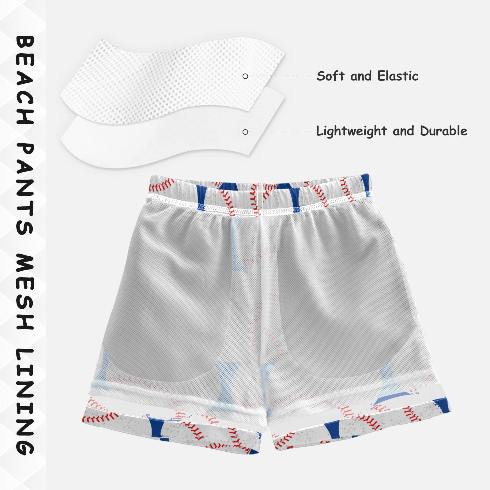 Blue Baseball Texture Boys Swim Trunks - Quick Dry Toddler & Kids Bathing Suits with Adjustable Waist (2T-16) | Perfect for Beach, Pool & Summer Water Activities