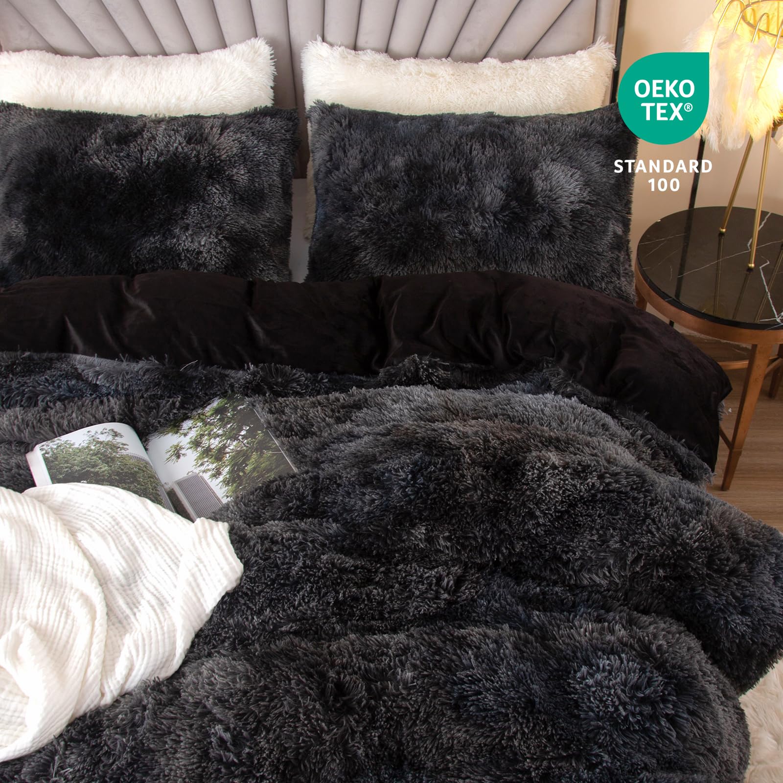 Luxury Fuzzy Duvet Cover Set Twin Size - Ultra Soft Fluffy Comforter Cover for Twin Bed - 2 Piece Shaggy Plush Bedding Set (Dark Grey) - Perfect for Cozy Winter Nights & Guest Room Decor