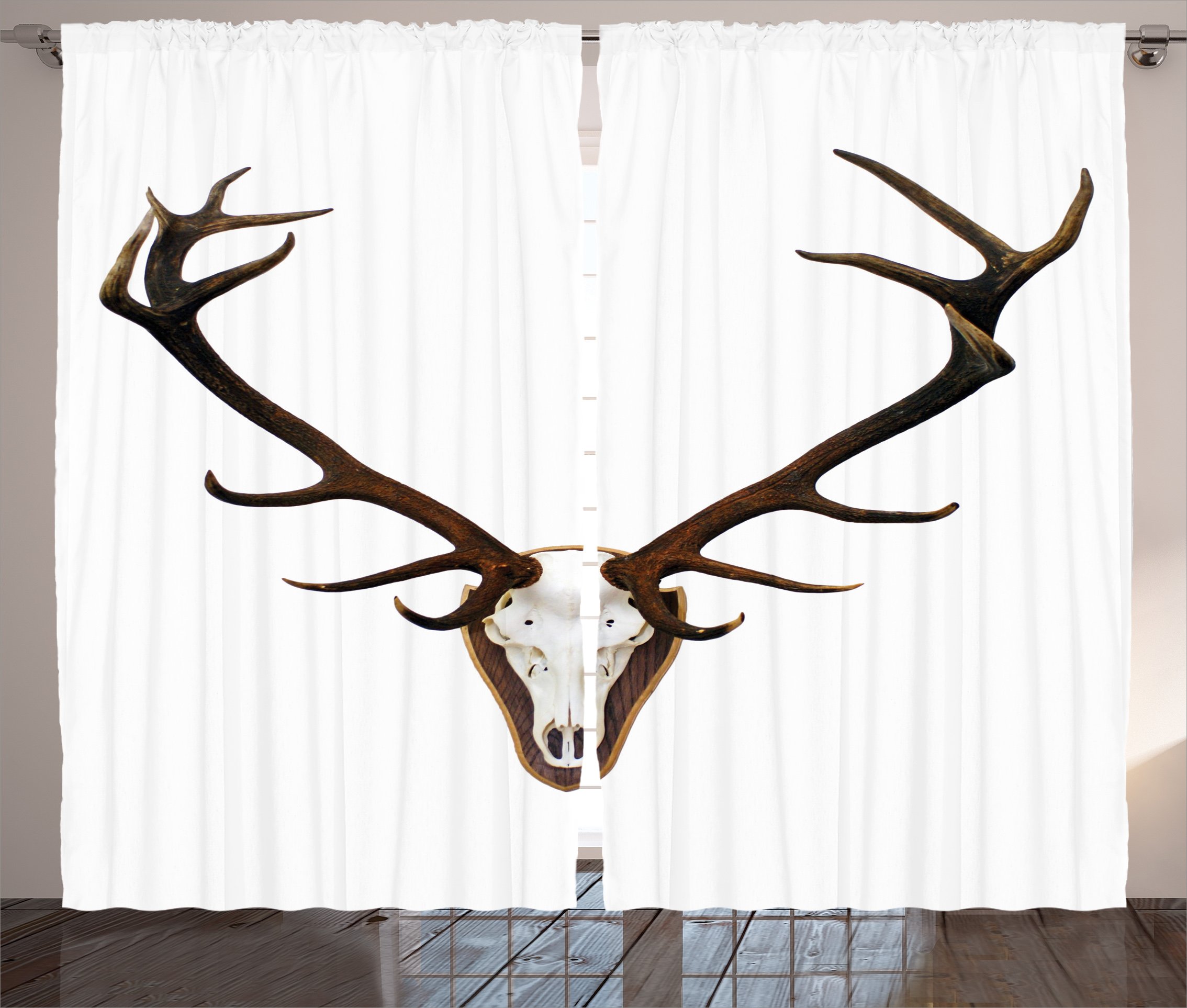 Ambesonne Antlers Curtains - Stag Skull Print Window Drapes for Living Room & Bedroom - 2 Panel Set 108