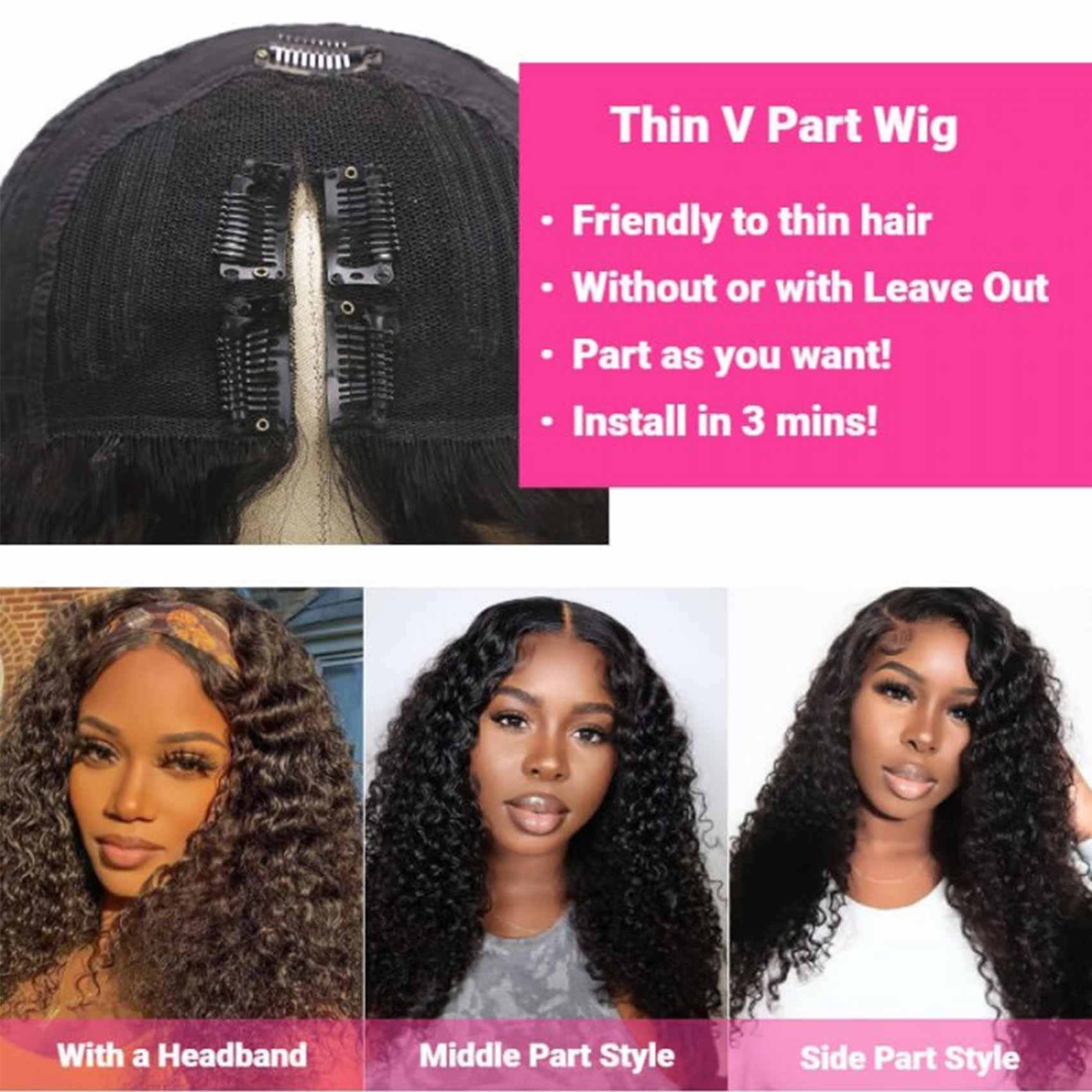 V Part Wig Water Wave Human Hair - No Leave Out, No Sew In, No Glue - 180% Density Curly Wigs for Black Women | Natural Color 24 Inch | Perfect for Daily Wear, Special Occasions & Protective Styling