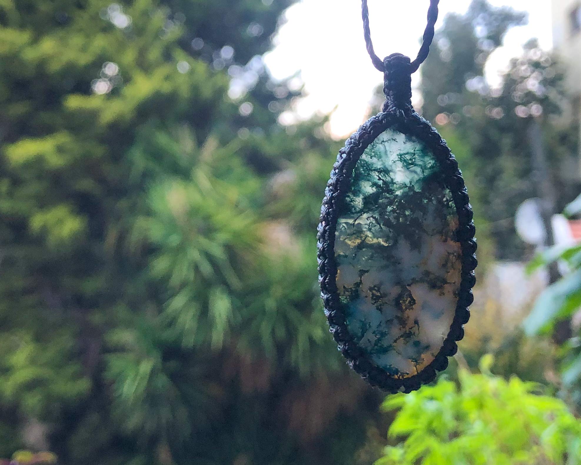 Handmade Moss Agate Macrame Necklace - Large Oval Green Stone Pendant for Women, Boho Jewelry Gift for Her, Perfect for Yoga, Meditation & Spiritual Healing