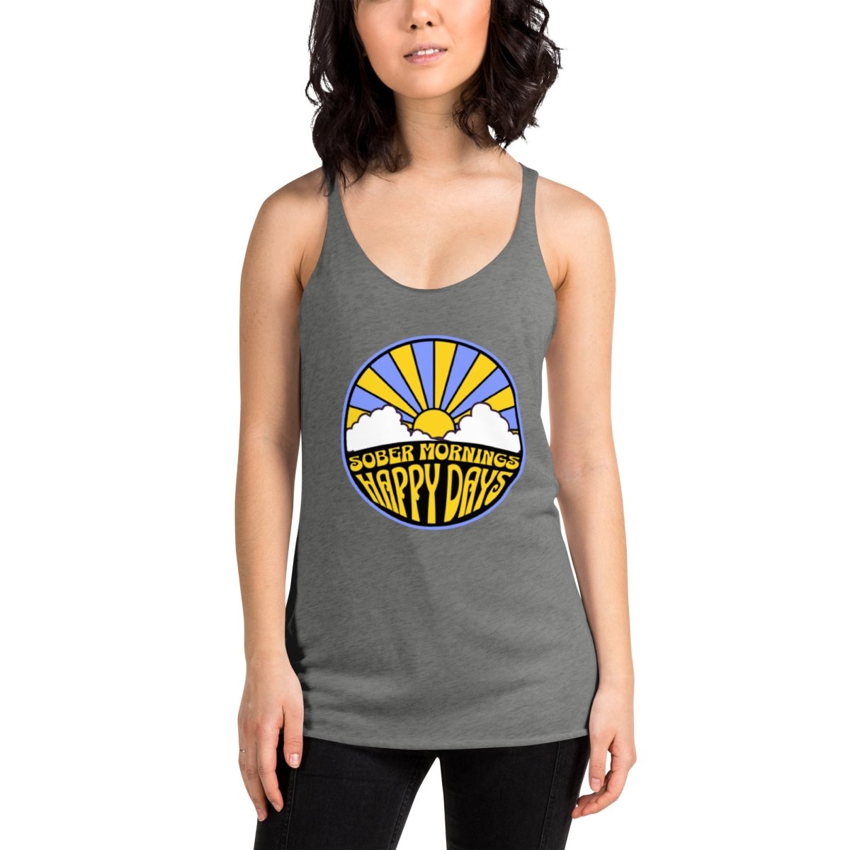 Sober Mornings Happy Days Racerback Tank Top for Women - Comfortable Workout & Yoga Tops - Perfect for Gym, Running, and Casual Wear