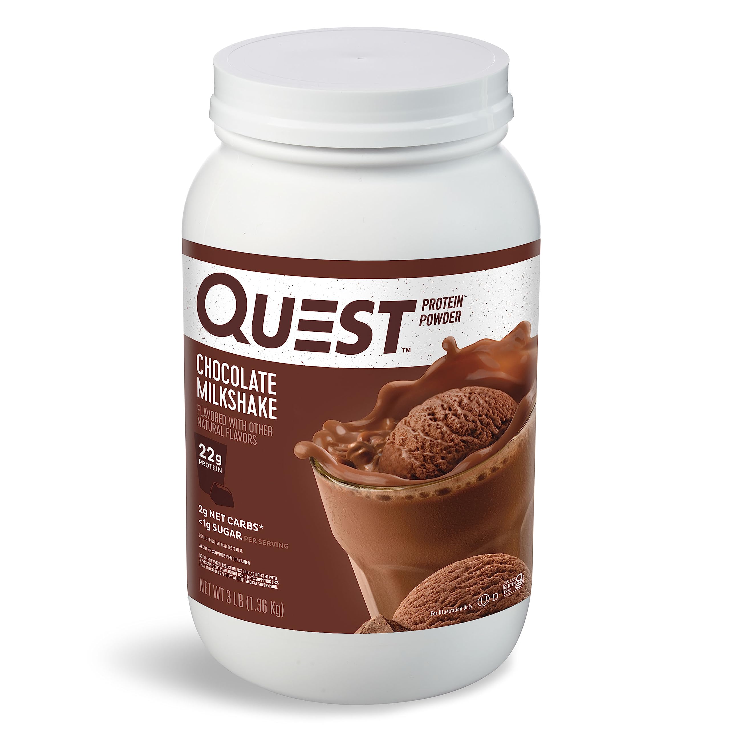 Quest Nutrition Chocolate Milkshake Protein Powder - 3lb (43 Servings) | 22g Protein, 1g Sugar, Low Carb & Gluten Free | Perfect for Post-Workout Recovery & Weight Management