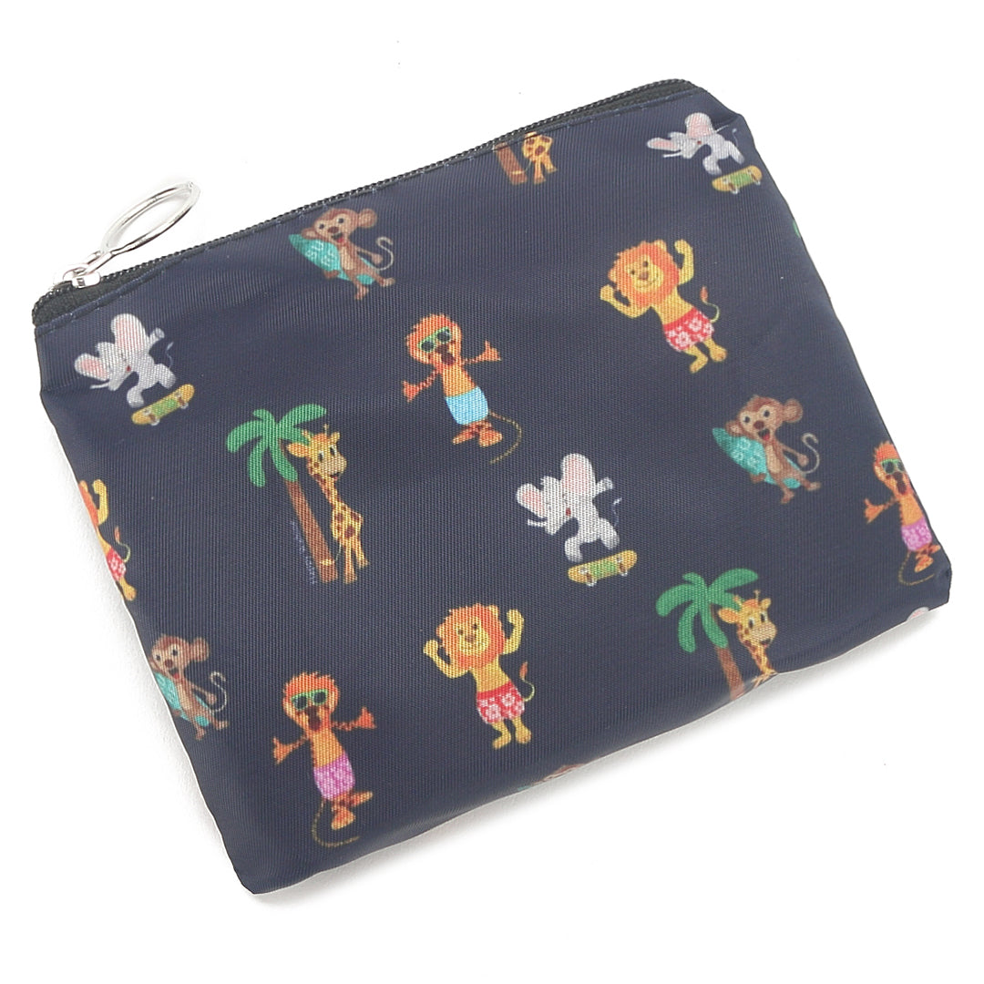 Foldable Reusable Shopping Bag with Zoo Animals Print - Navy Blue Eco-Friendly Grocery Tote for Groceries, Beach, Picnics & Travel