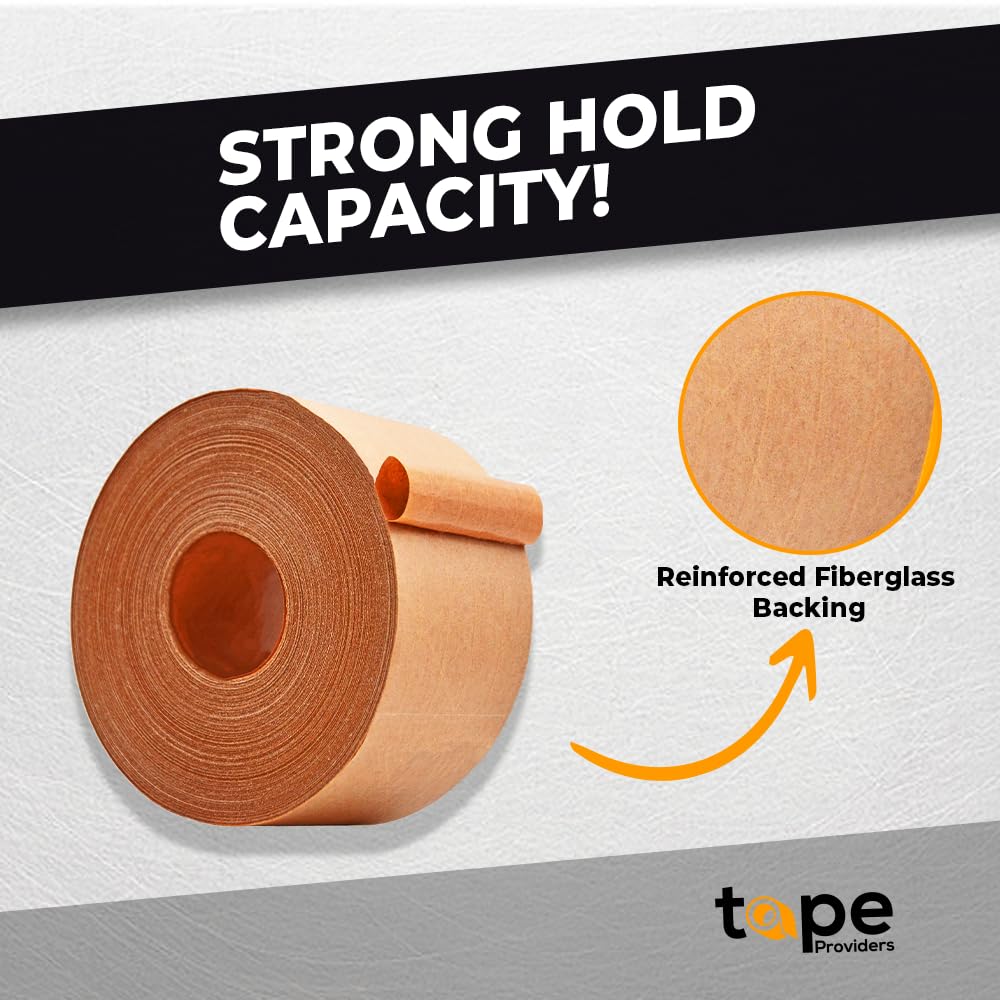 WOD WATWTE Reinforced Water Activated Kraft Tape - 2.75 inch (70mm) x 375 ft - Strong Fiberglass Packing Tape for Shipping Boxes, Moving & Storage - 8 Pack - Ideal for E-commerce, Warehouse & Postal Sealing