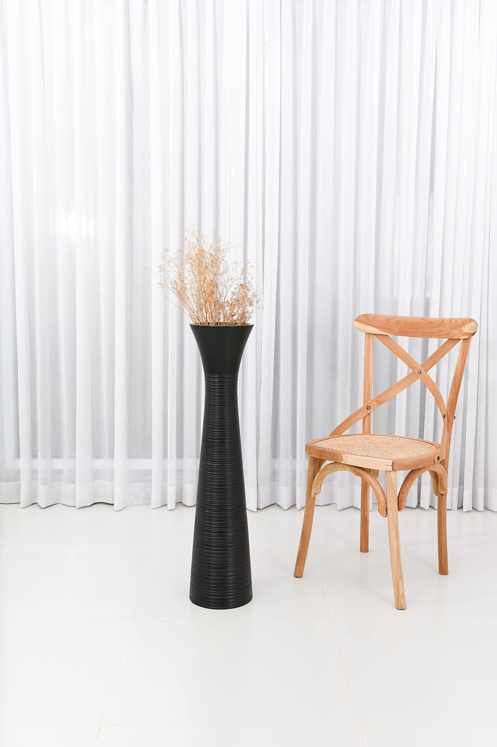 Leewadee 36 Inch Large Black Wooden Floor Vase - Farmhouse Decor for Flowers, Fake Plants & Pampas Grass | Perfect for Living Room, Entryway & Wedding Centerpiece Decorations