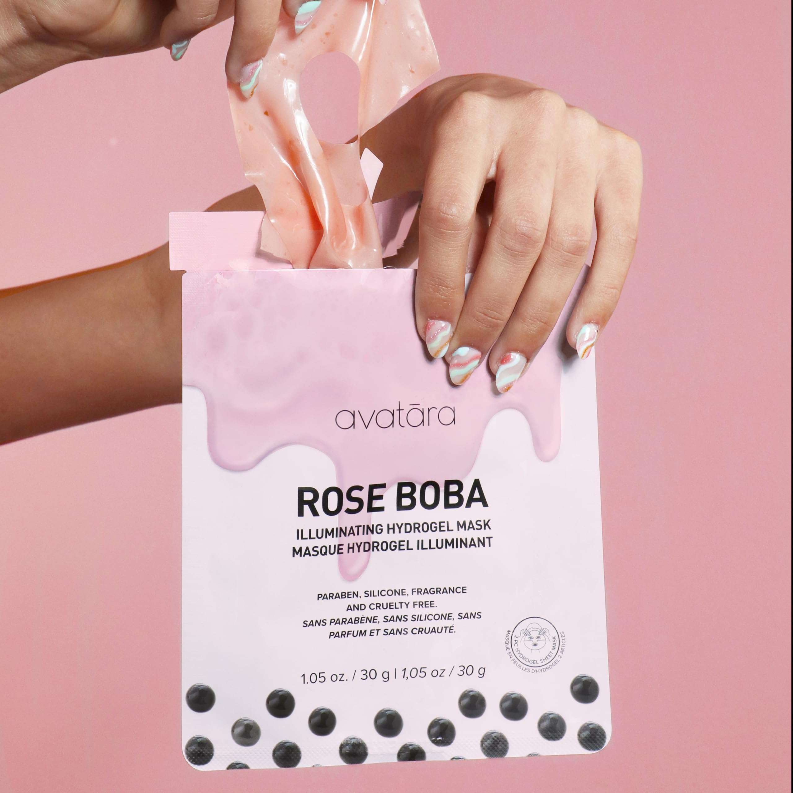 Avatara Rose Boba Hydrogel Mask - Cooling Facial Mask for Glow & Hydration - 2-Piece Set with Niacinamide & Rose Extract (30g) - Perfect for Spa Nights & Self-Care Routine
