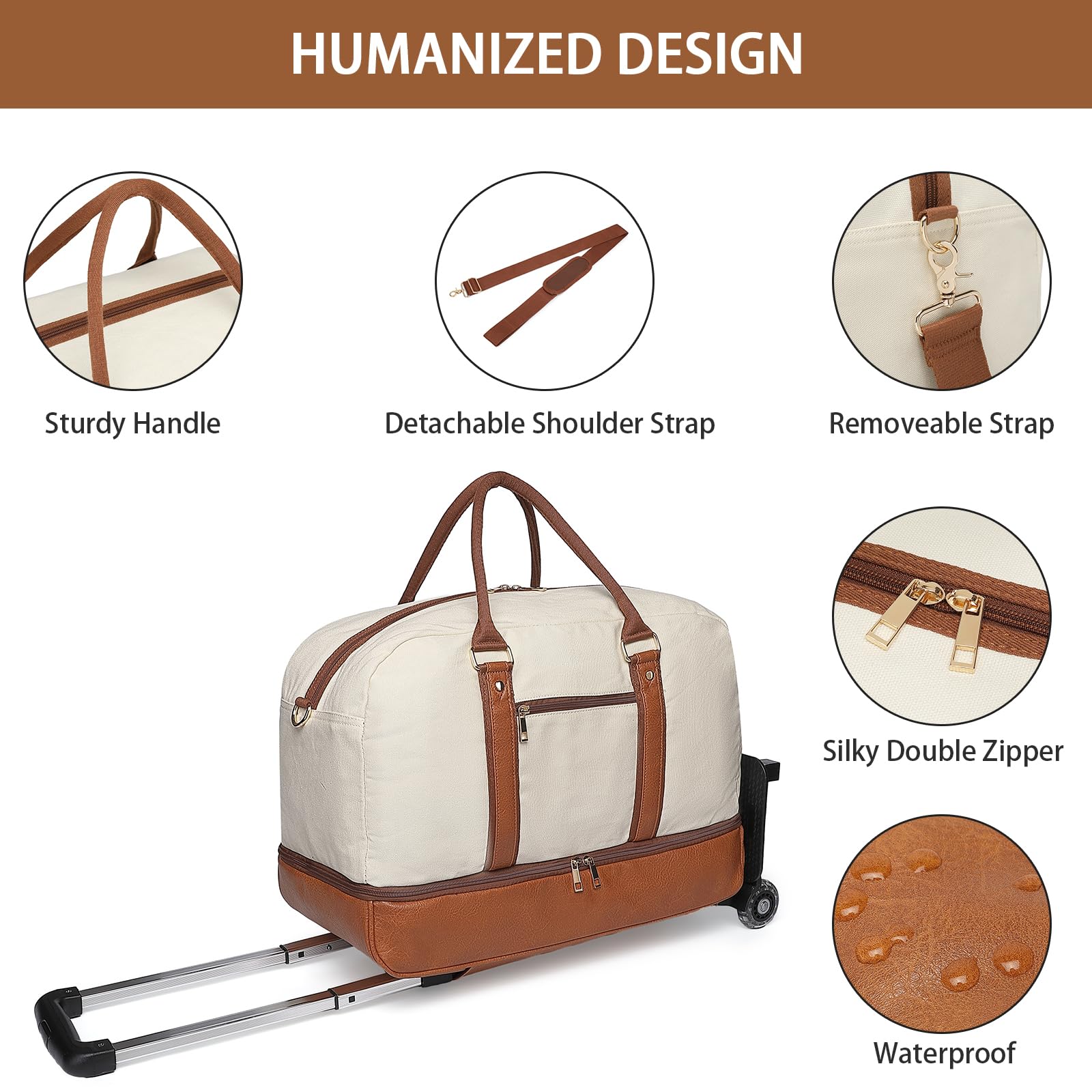 Seyfocnia Rolling Duffle Bag with Wheels - Travel Duffel Bag for Women & Men, Wheeled Carry On Luggage for Overnight & Weekend Trips - Perfect for Air Travel, Gym, Camping & Business Trips